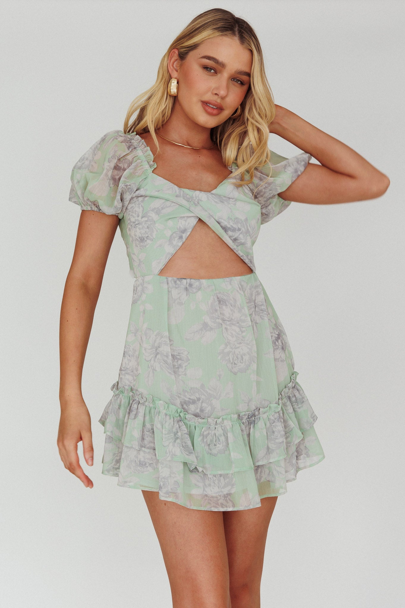 Sweet Nothings Puff Sleeve Twist Dress Floral Apple by Selfie Leslie Australia