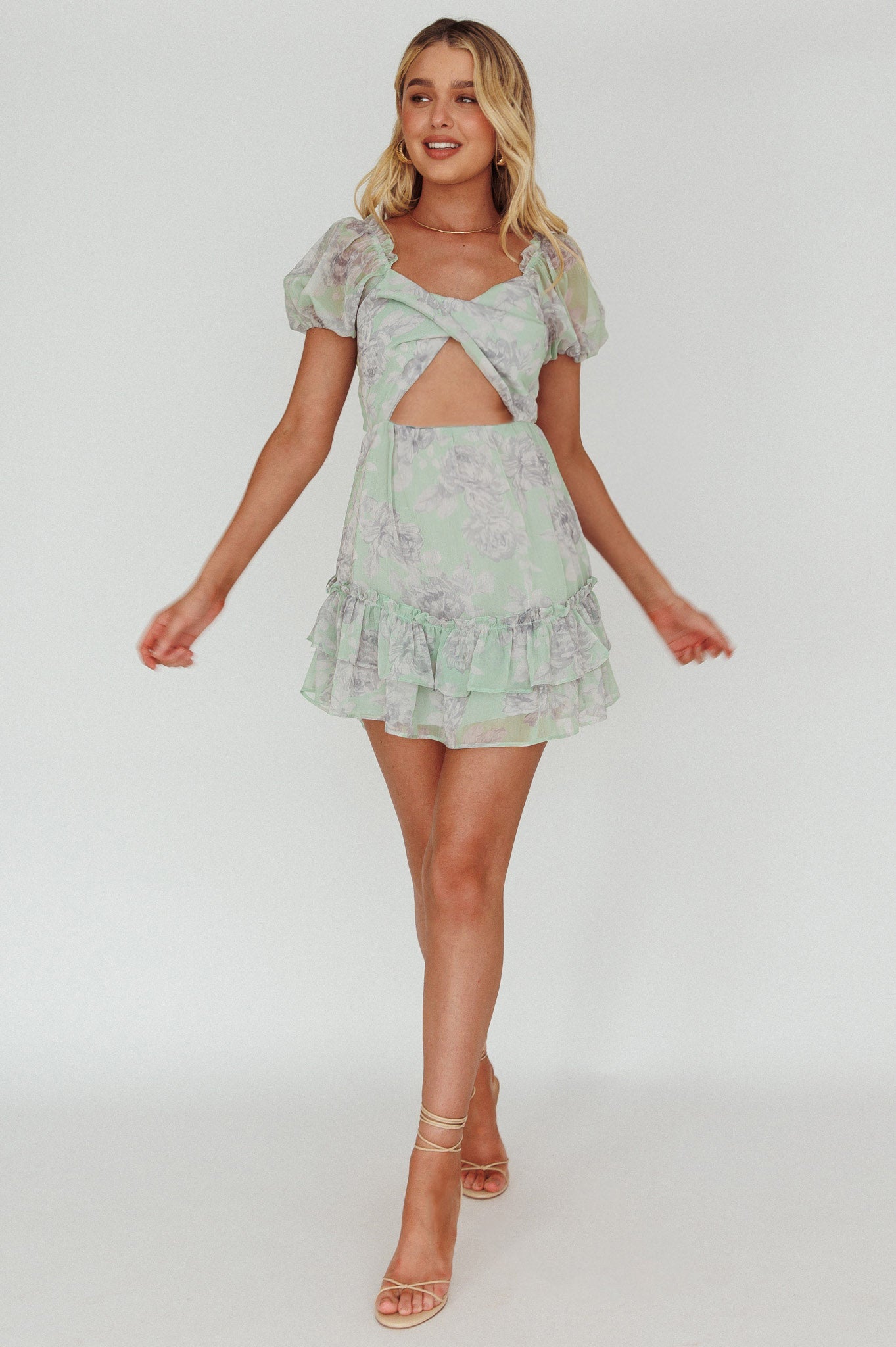 Sweet Nothings Puff Sleeve Twist Dress Floral Apple by Selfie Leslie Australia