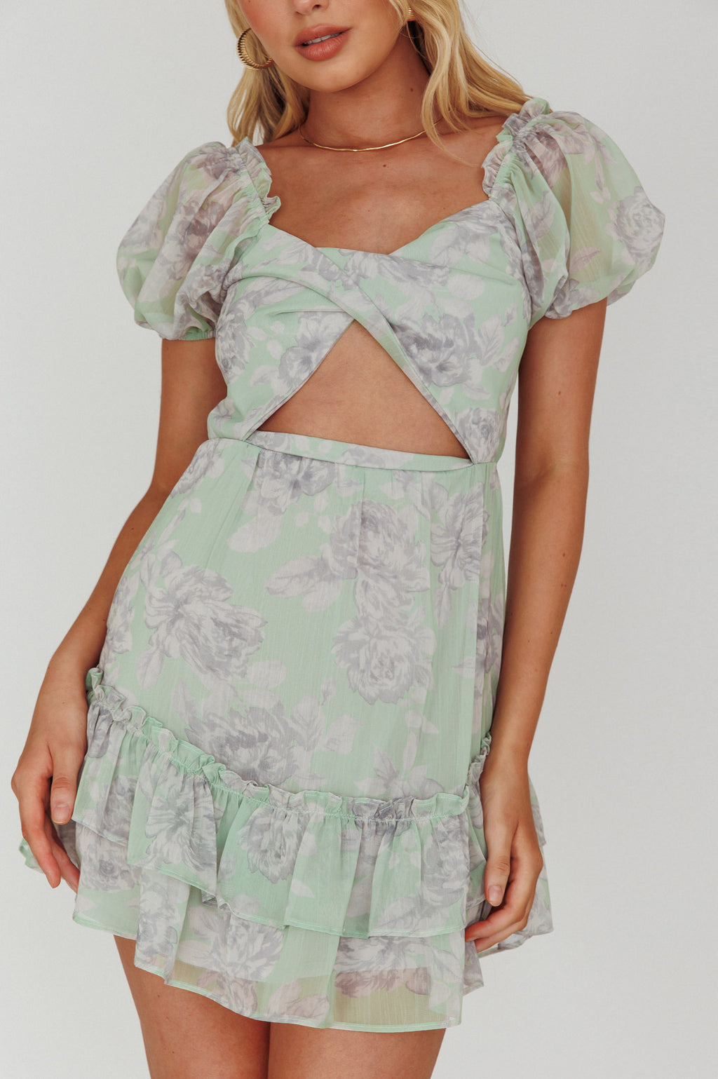 Sweet Nothings Puff Sleeve Twist Dress Floral Apple by Selfie Leslie Australia