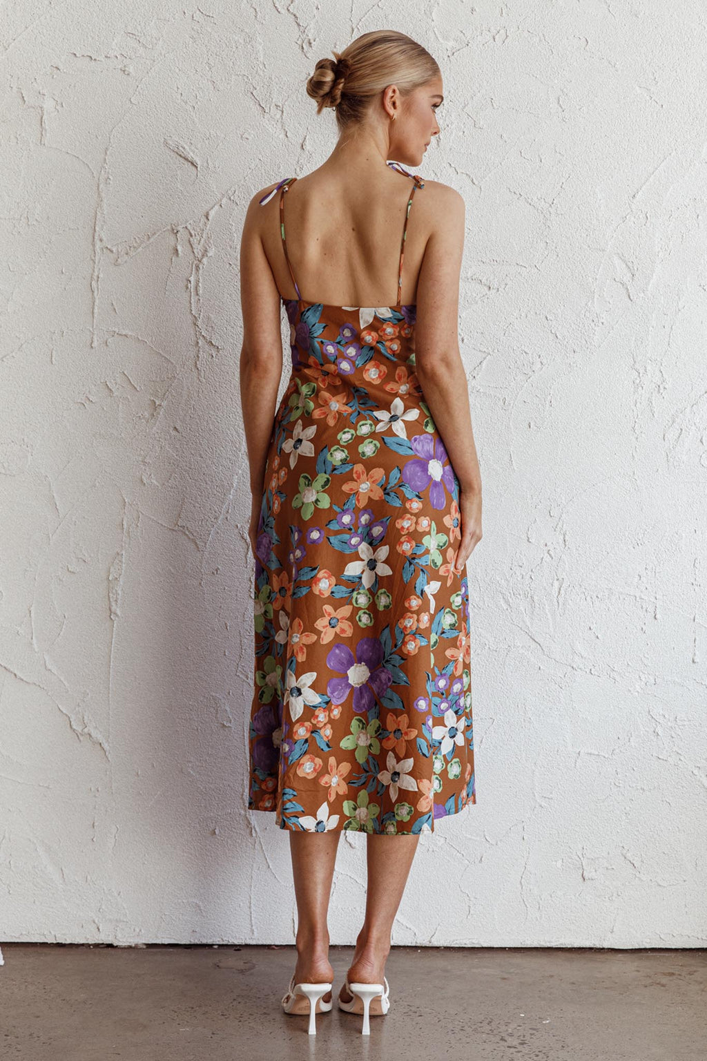 Clovelly Tied Shoulder Midi Dress Flower Terracotta by Selfie Leslie Australia