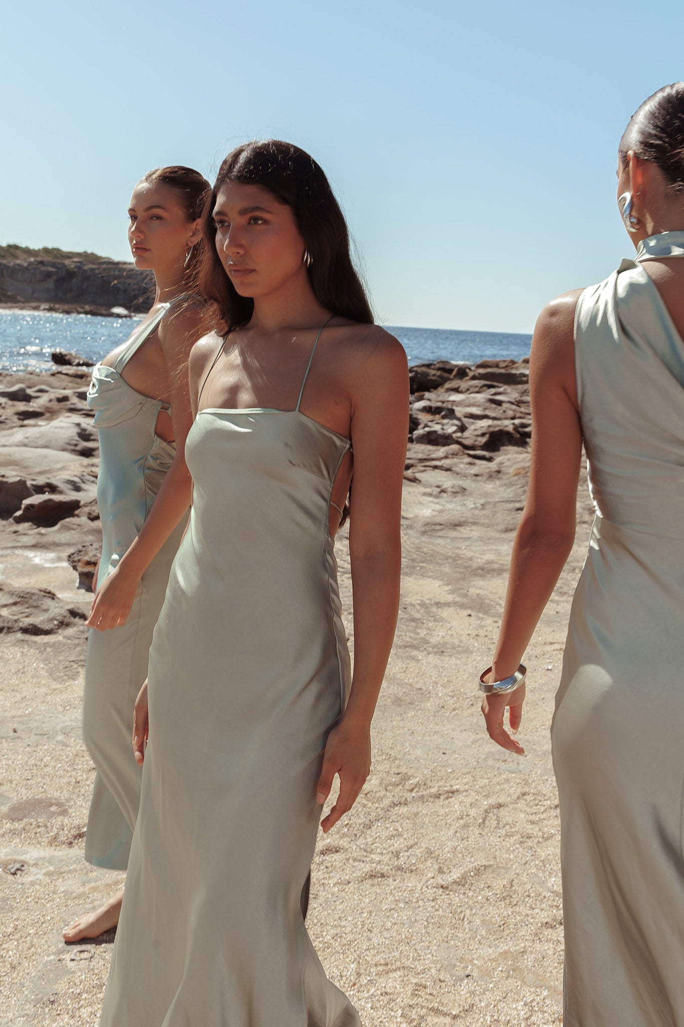 Dolce Life Backless Satin Maxi Dress Sage by Selfie Leslie Australia