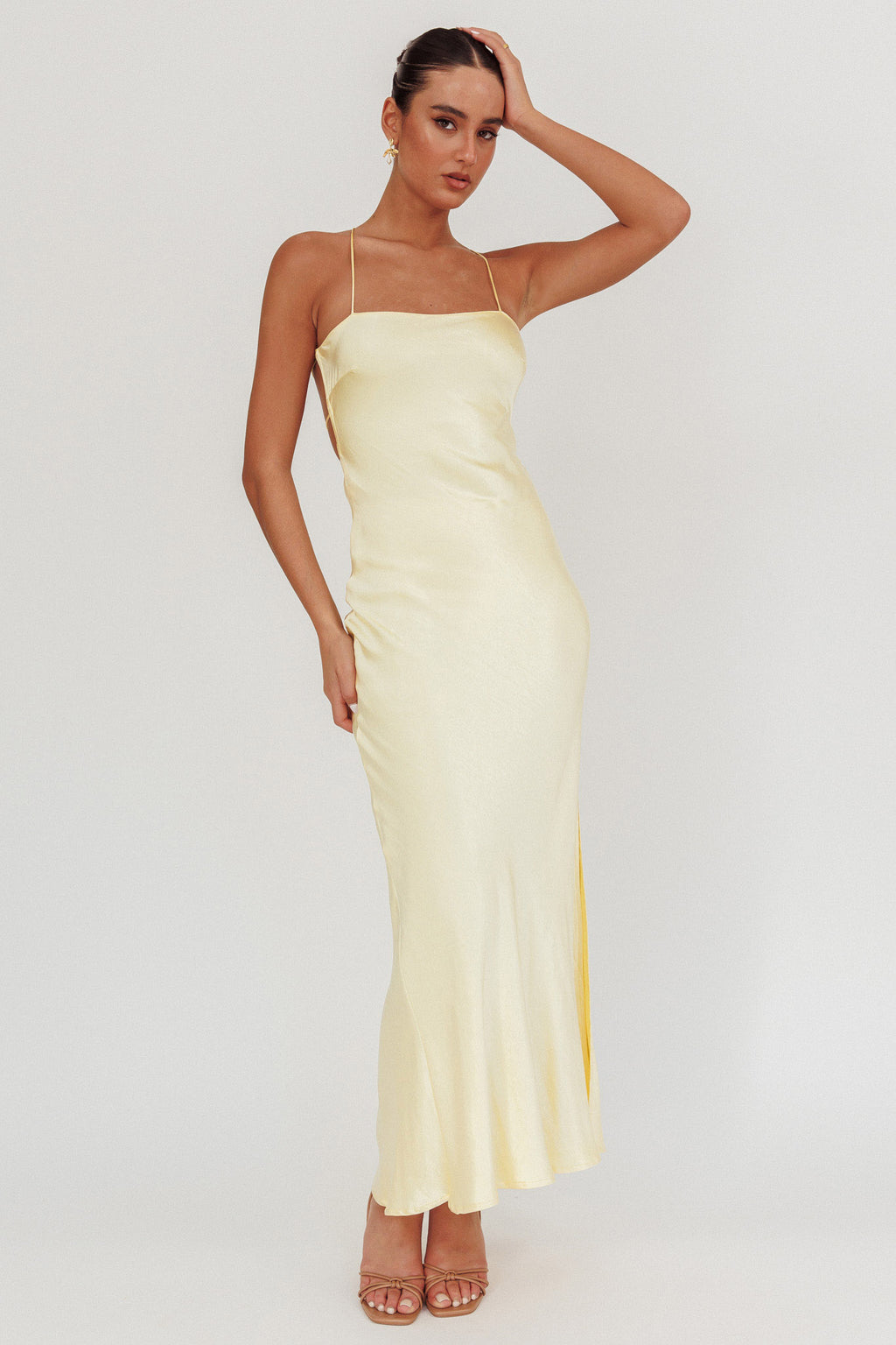 Dolce Life Backless Satin Maxi Dress Butter by Selfie Leslie Australia