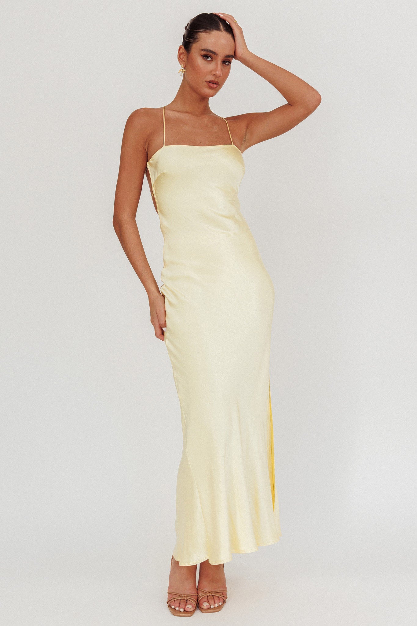 Dolce Life Backless Satin Maxi Dress Butter by Selfie Leslie Australia