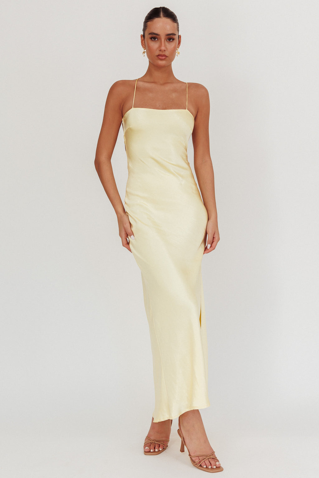 Dolce Life Backless Satin Maxi Dress Butter by Selfie Leslie Australia