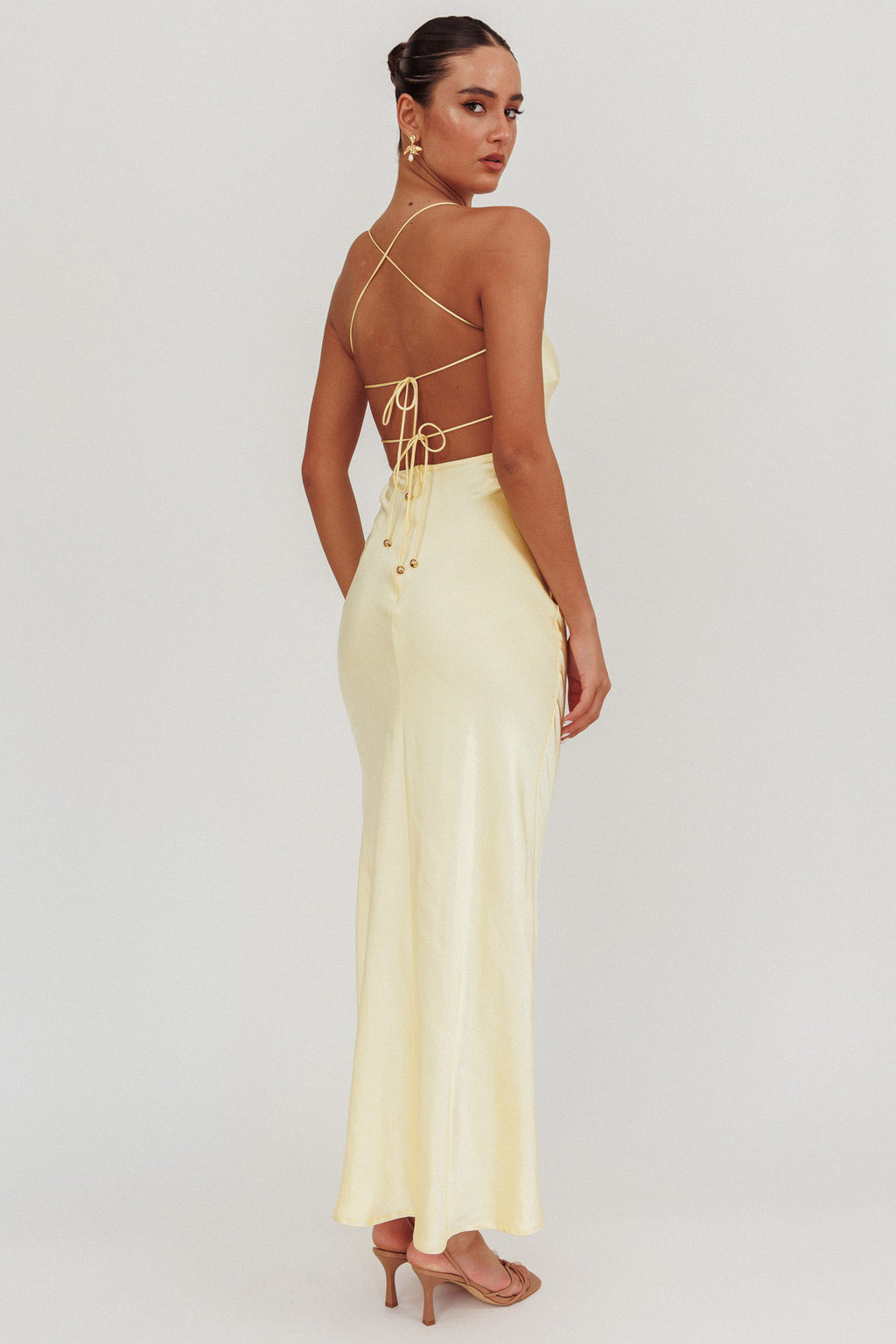 Dolce Life Backless Satin Maxi Dress Butter by Selfie Leslie Australia
