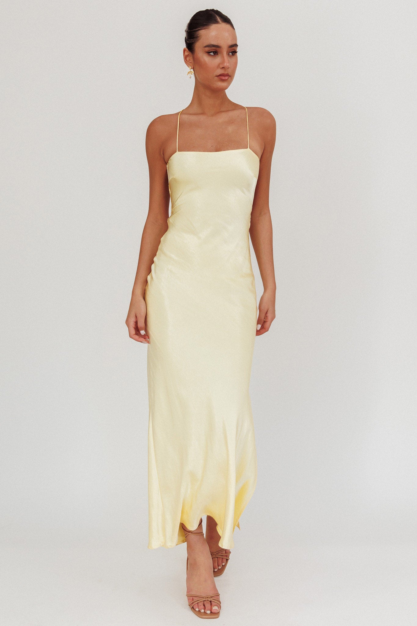 Dolce Life Backless Satin Maxi Dress Butter by Selfie Leslie Australia