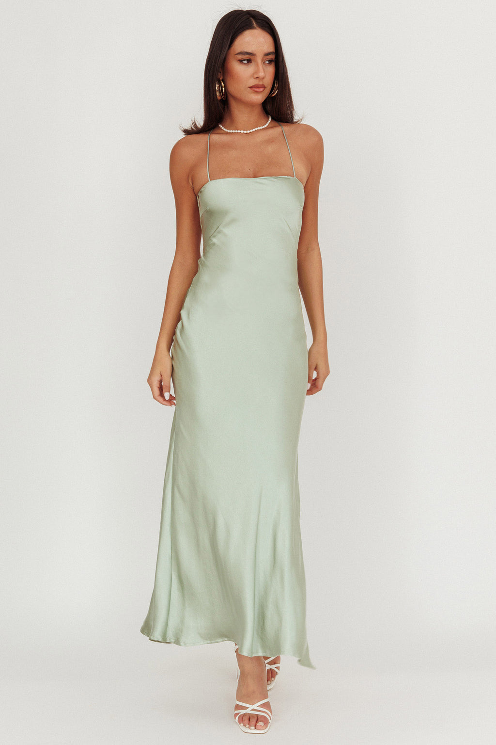 Dolce Life Backless Satin Maxi Dress Sage by Selfie Leslie Australia