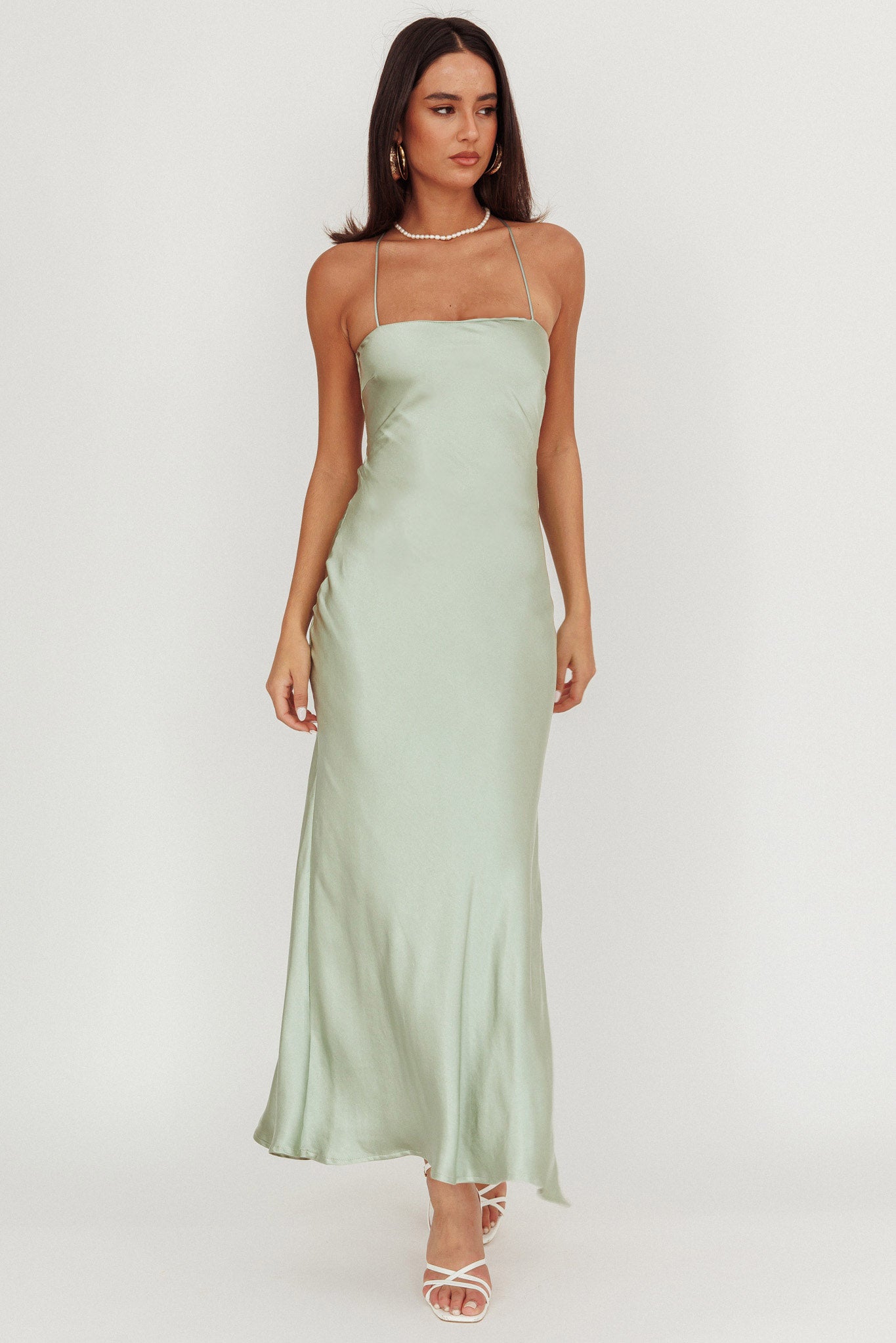 Dolce Life Backless Satin Maxi Dress Sage by Selfie Leslie Australia