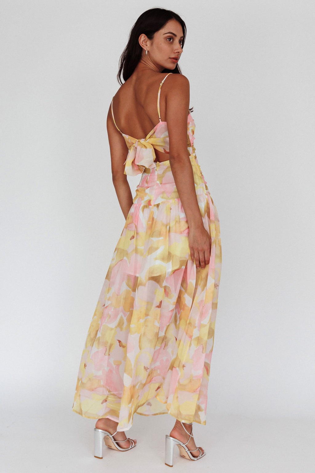 Stars Are Blind Tied Back Midi Dress Floral Pink by Selfie Leslie Australia