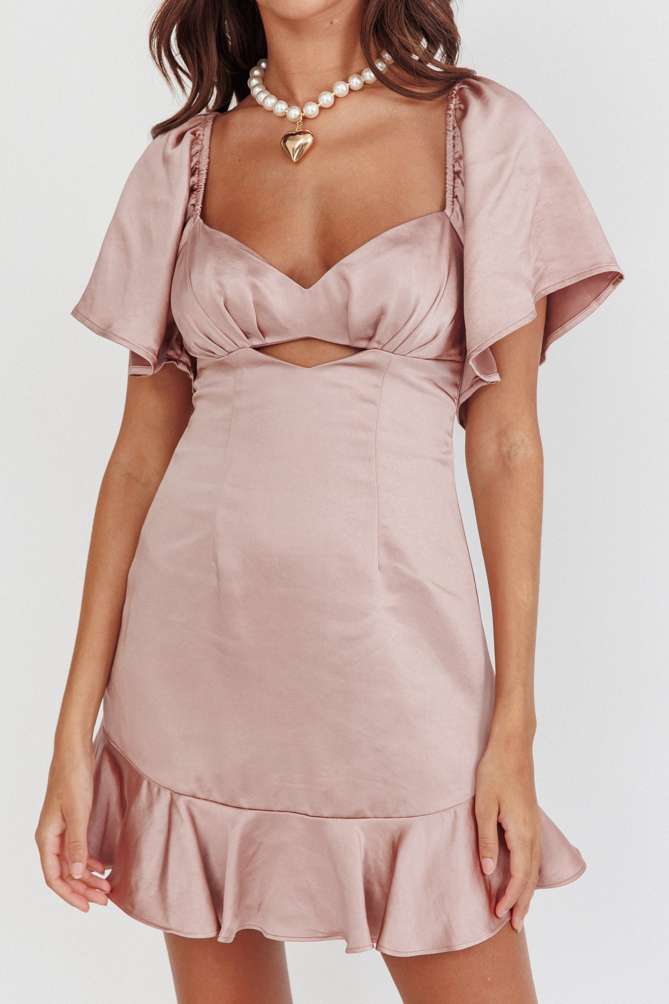 Eyes On You Pleated Bust Angel Sleeve Ruffle Hem Dress Blush by Selfie Leslie Australia