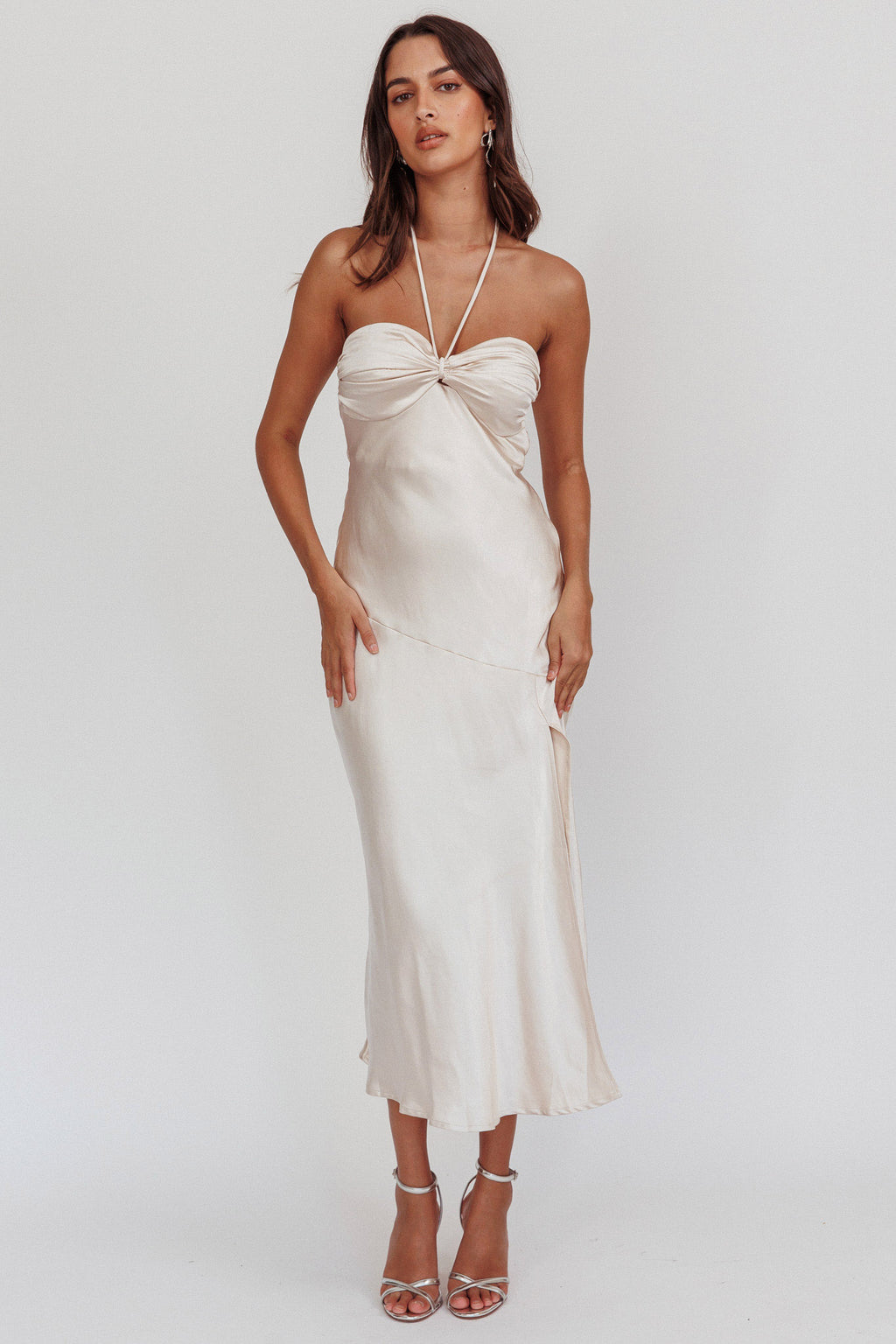 Kindred Spirit Strapless Gathered Bust Midi Dress Champagne by Selfie Leslie Australia