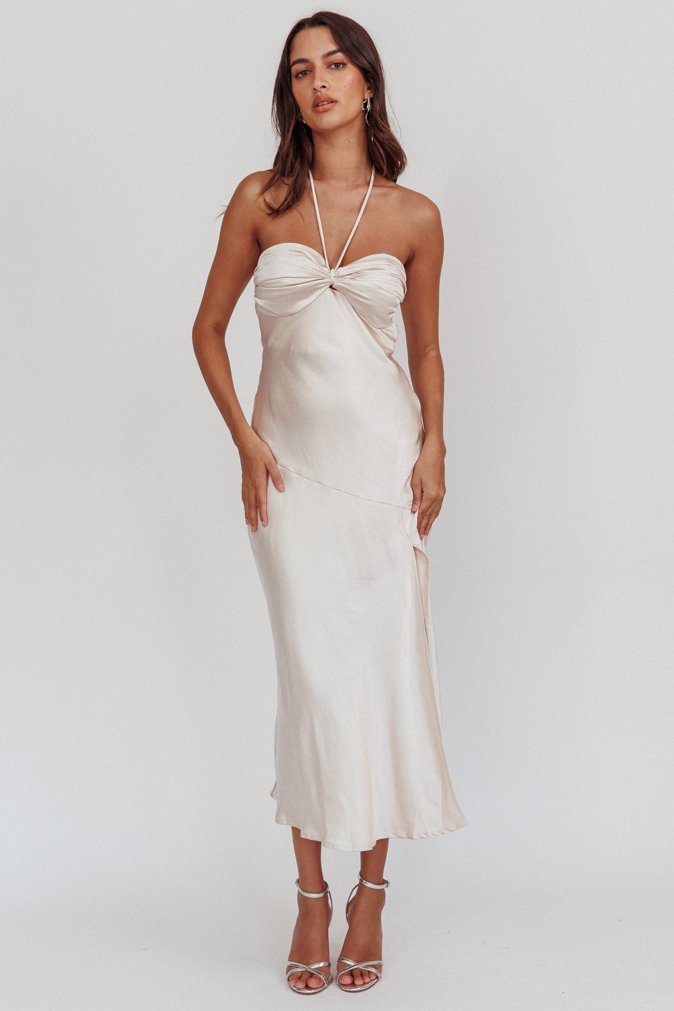 Kindred Spirit Strapless Gathered Bust Midi Dress Champagne by Selfie Leslie Australia