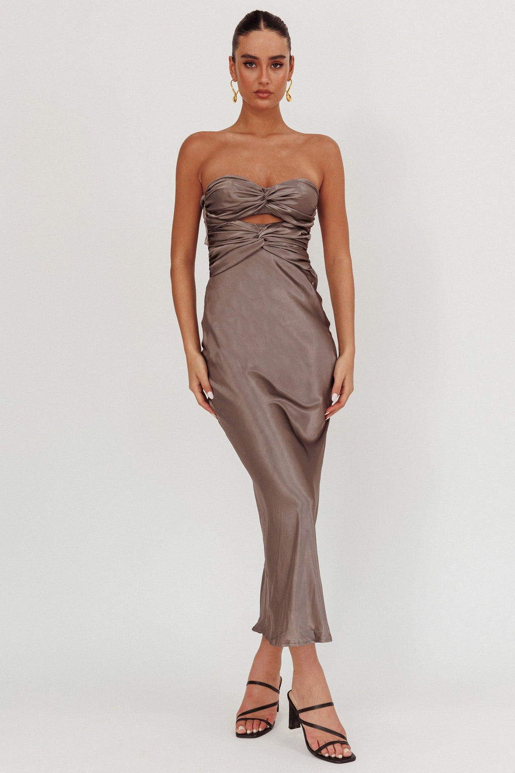 Good Impression Double Twist Midi Dress Charcoal by Selfie Leslie Australia