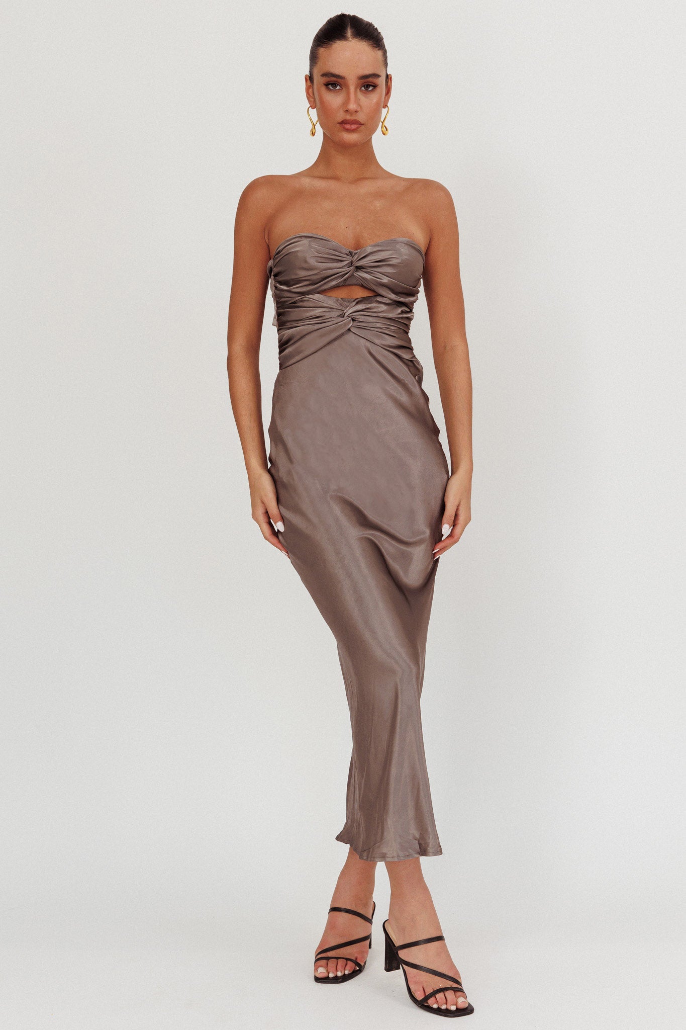 Good Impression Double Twist Midi Dress Charcoal by Selfie Leslie Australia