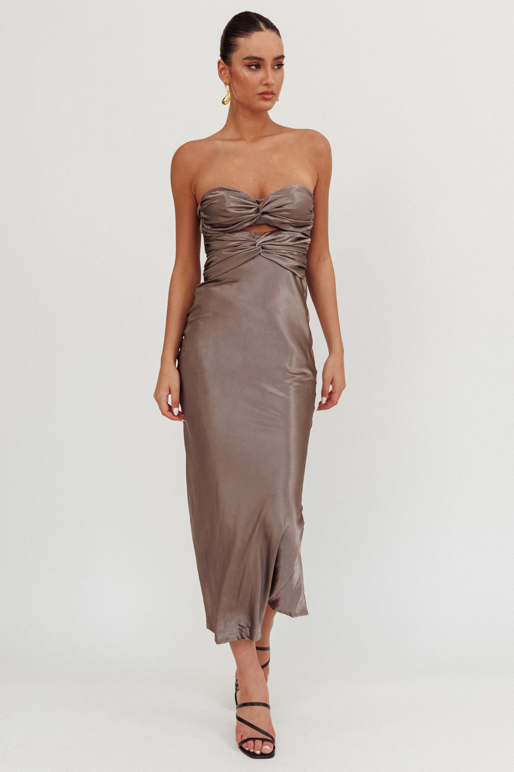 Good Impression Double Twist Midi Dress Charcoal by Selfie Leslie Australia