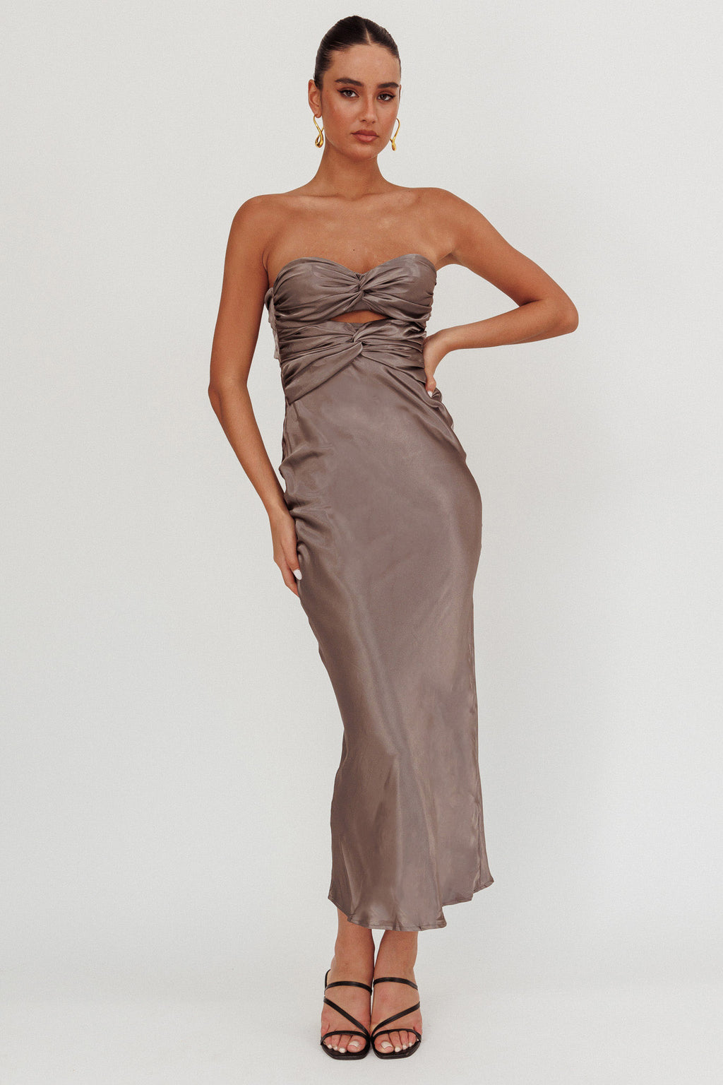 Good Impression Double Twist Midi Dress Charcoal by Selfie Leslie Australia