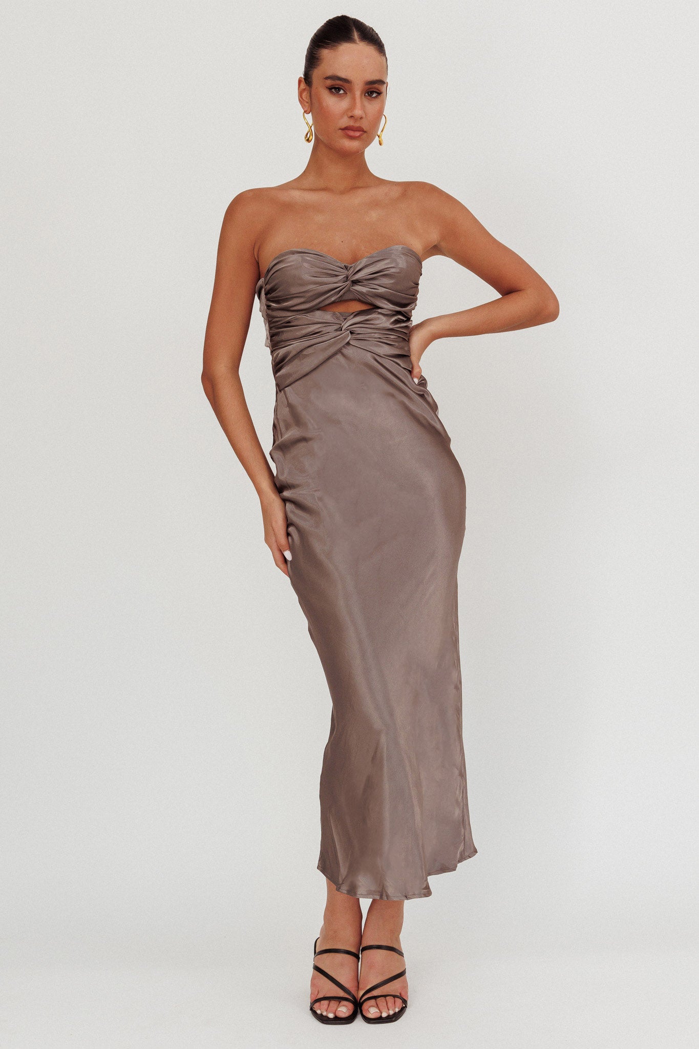 Good Impression Double Twist Midi Dress Charcoal by Selfie Leslie Australia