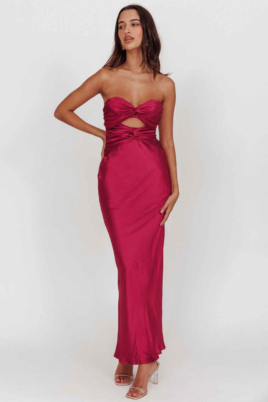 Good Impression Double Twist Maxi Dress Plum by Selfie Leslie Australia