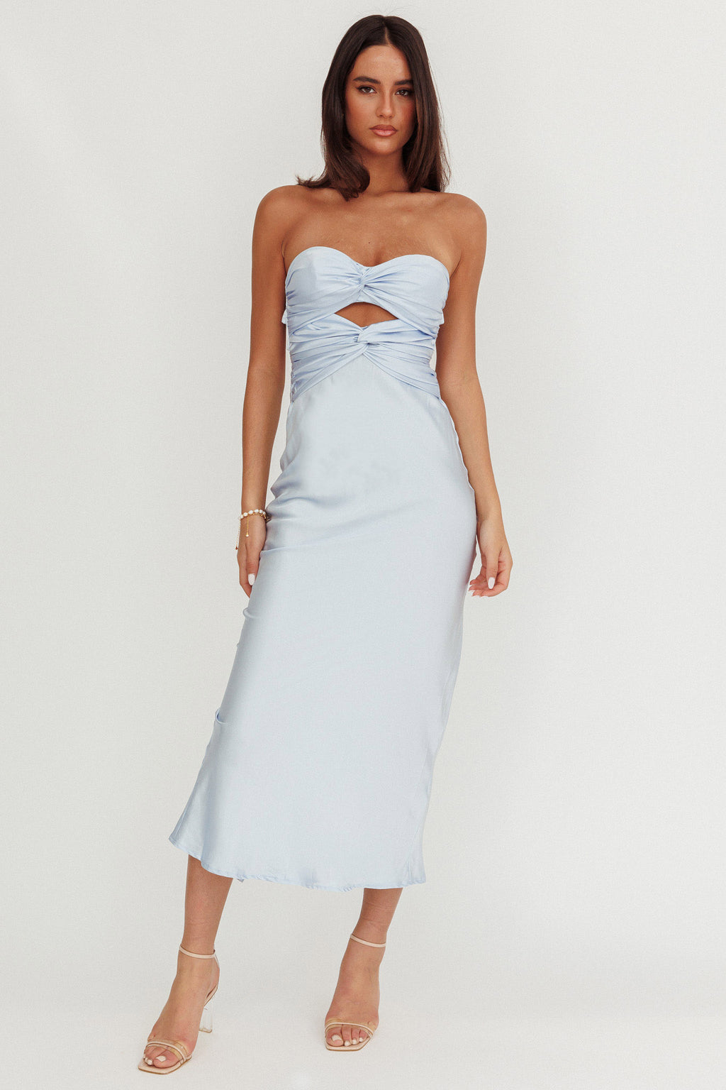 Good Impression Double Twist Maxi Dress Steel Blue by Selfie Leslie Australia