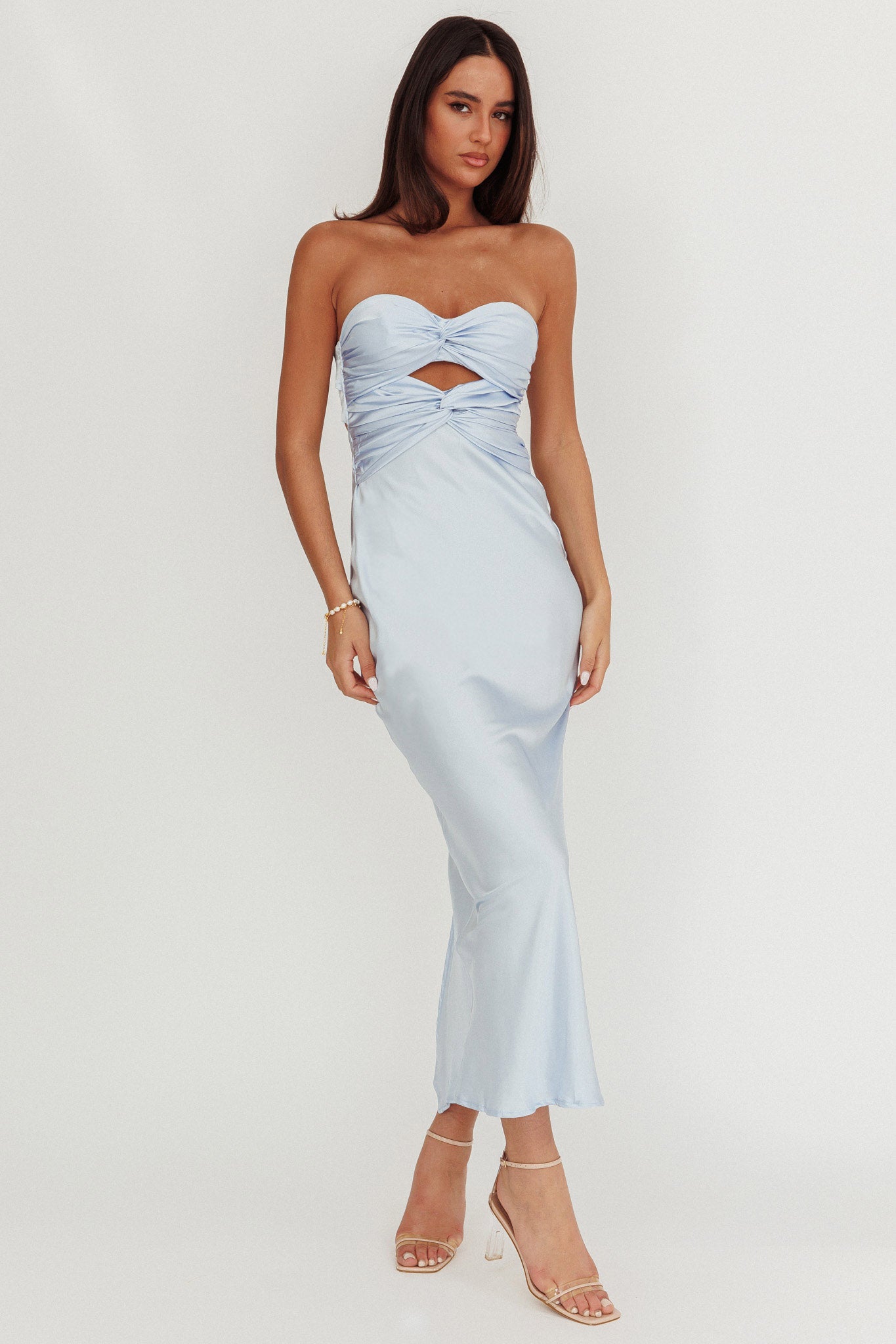 Good Impression Double Twist Maxi Dress Steel Blue by Selfie Leslie Australia