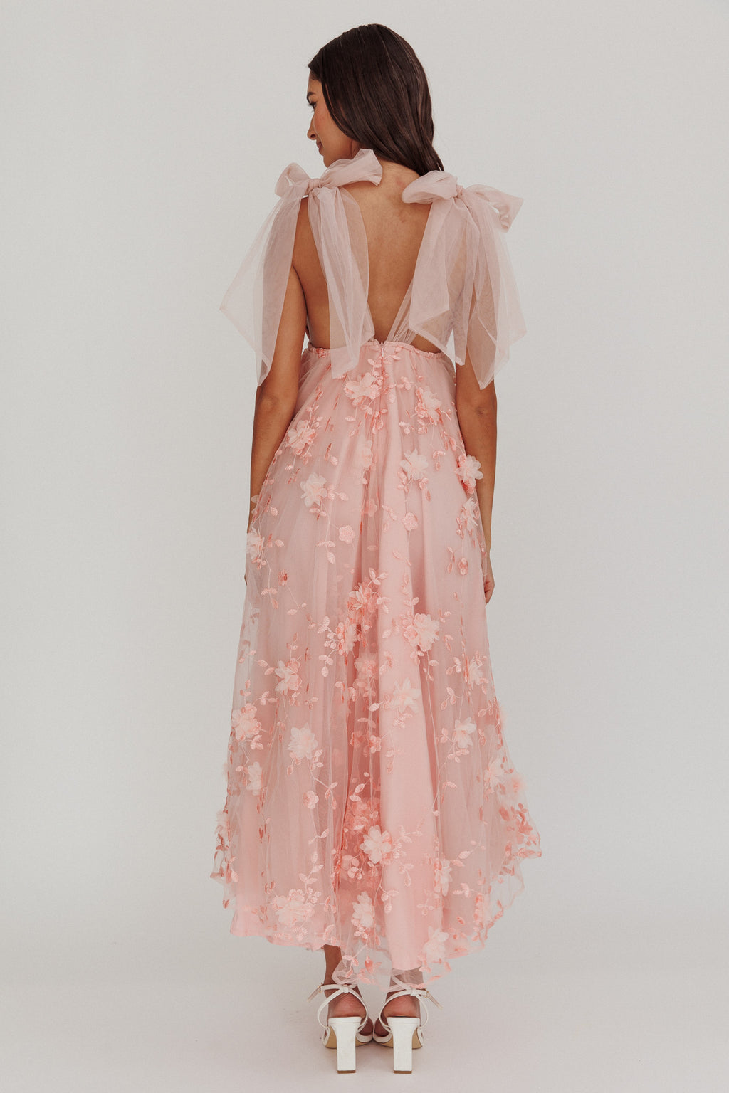 Chantilly Tied Shoulder Maxi Dress Blush by Selfie Leslie Australia