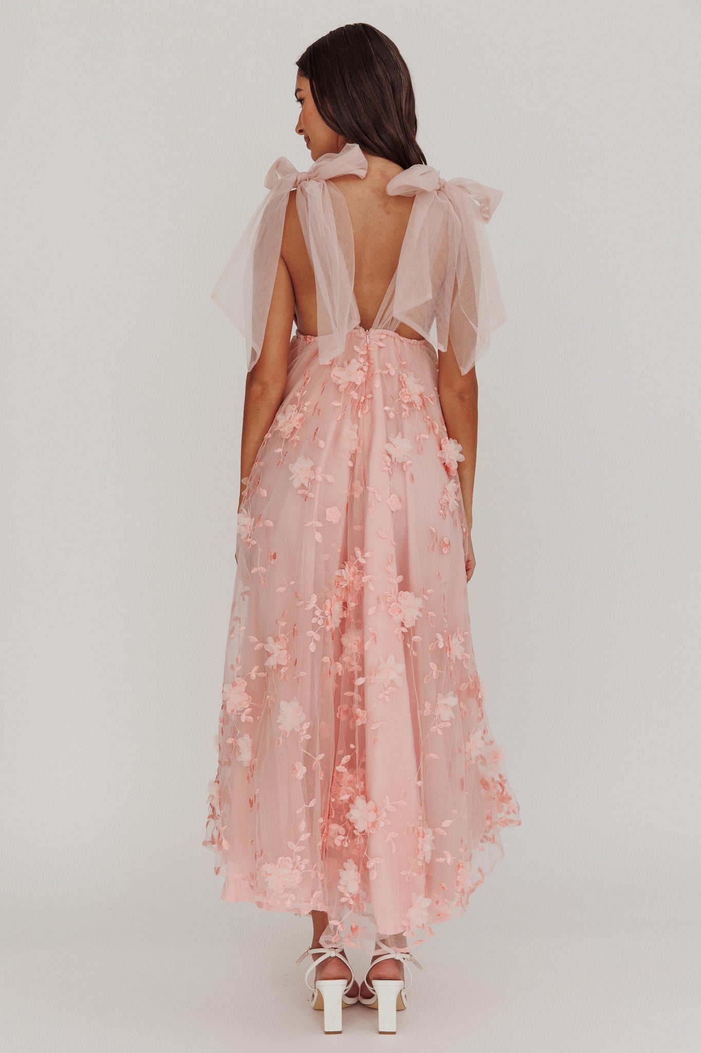 Chantilly Tied Shoulder Maxi Dress Blush by Selfie Leslie Australia