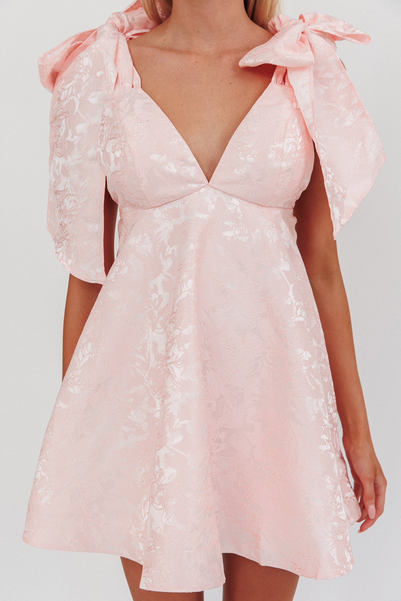 Chantilly Tied Shoulder Jacquard Mini Dress Blush by Selfie Leslie Australia