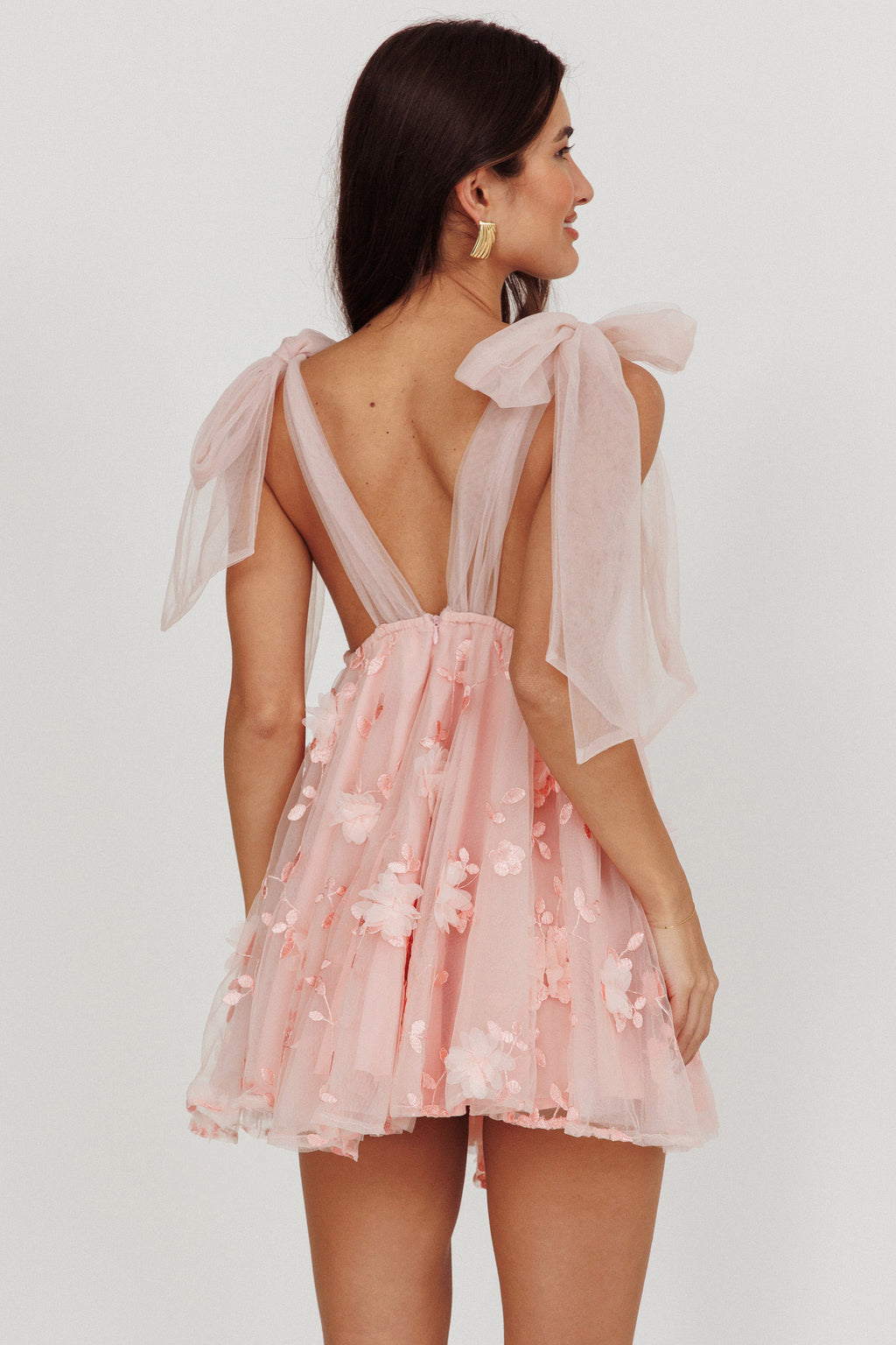 Chantilly Tied Shoulder Mini Dress Pink by Selfie Leslie Australia
