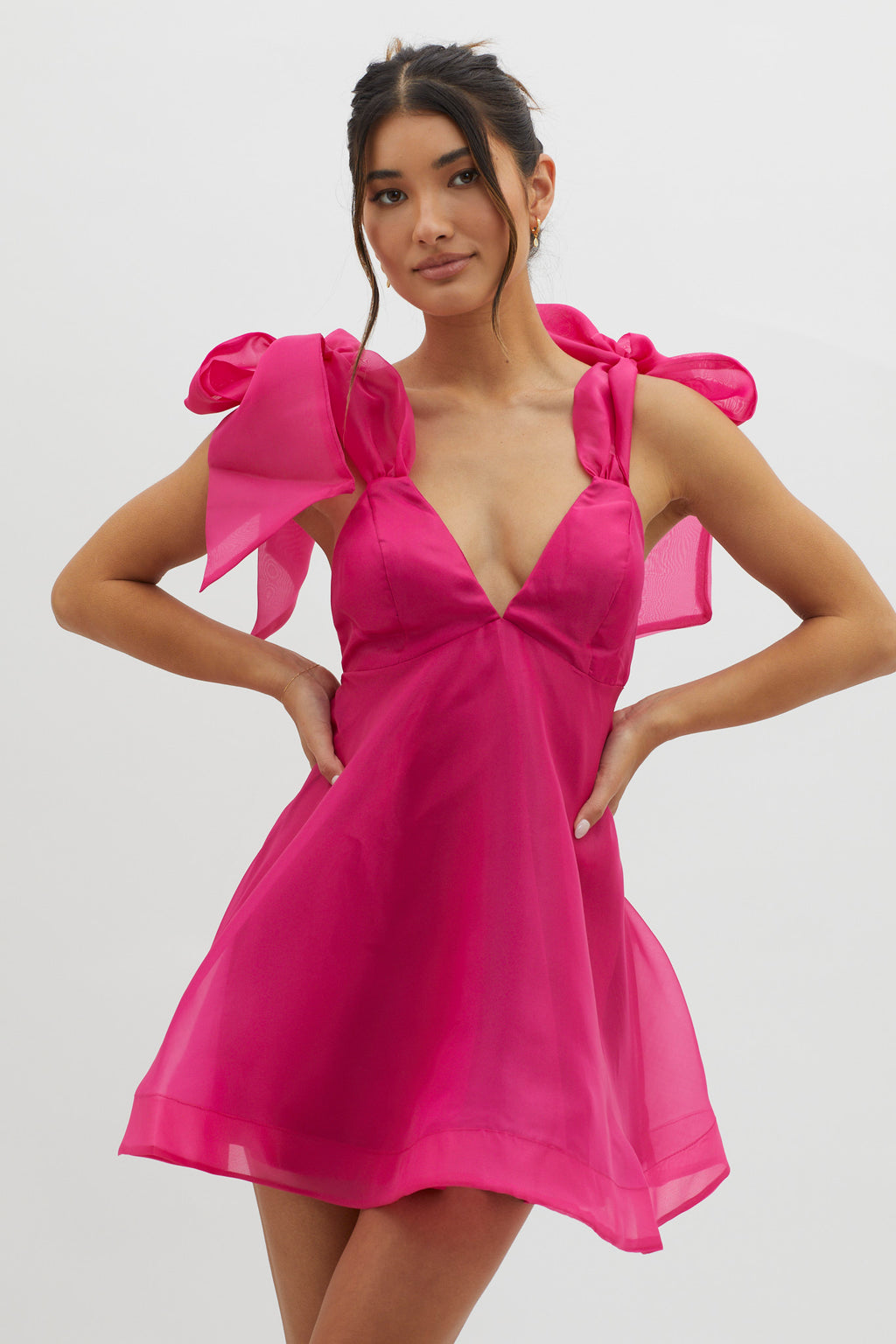 Chantilly Tied Shoulder Mini Dress Fuchsia by Selfie Leslie Australia
