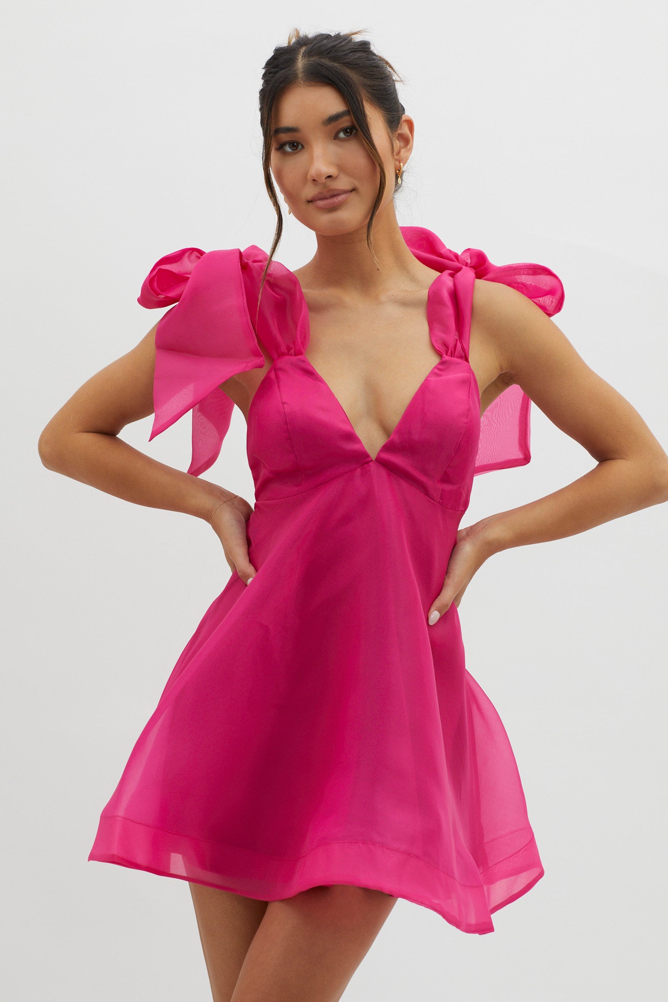 Chantilly Tied Shoulder Mini Dress Fuchsia by Selfie Leslie Australia