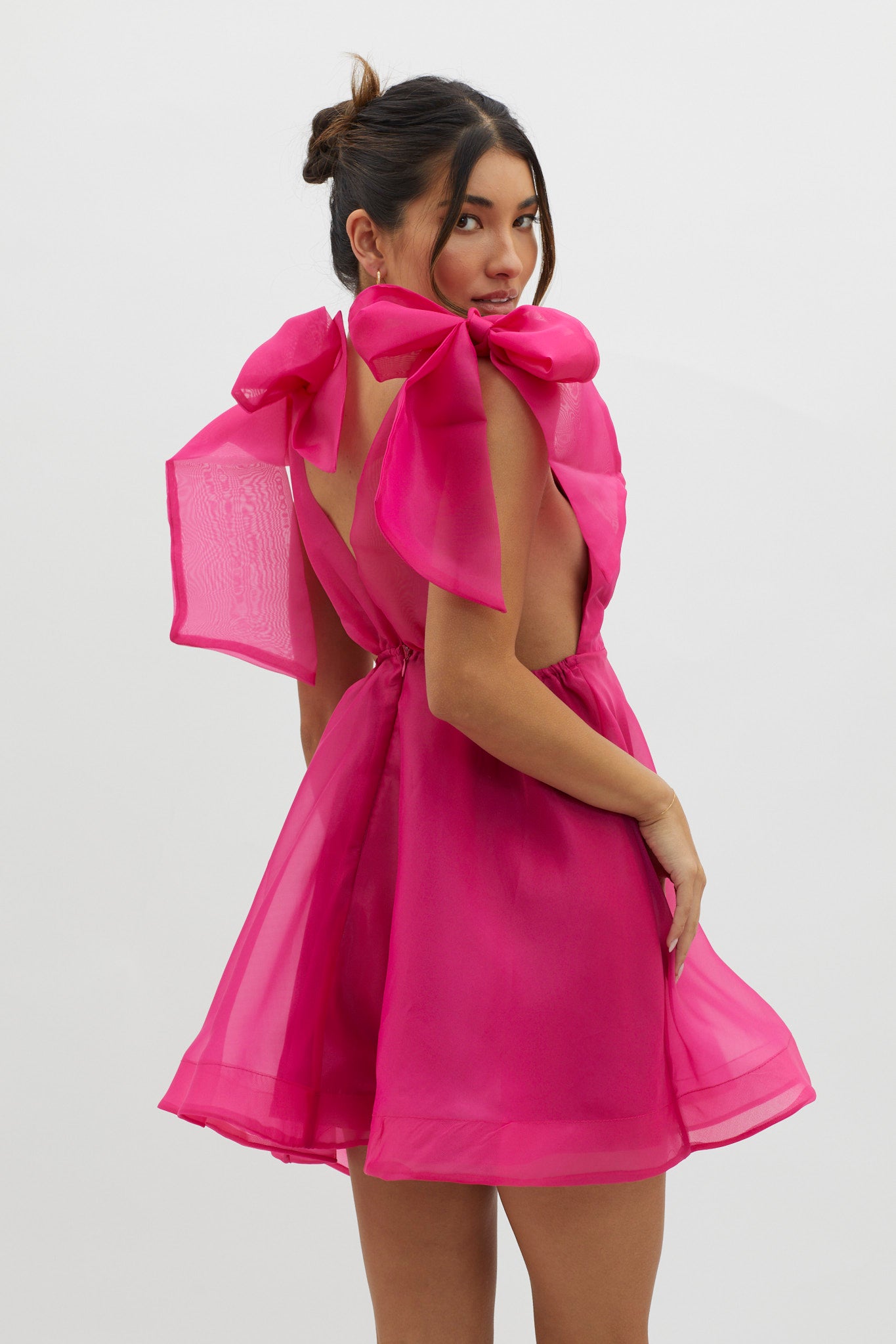 Chantilly Tied Shoulder Mini Dress Fuchsia by Selfie Leslie Australia