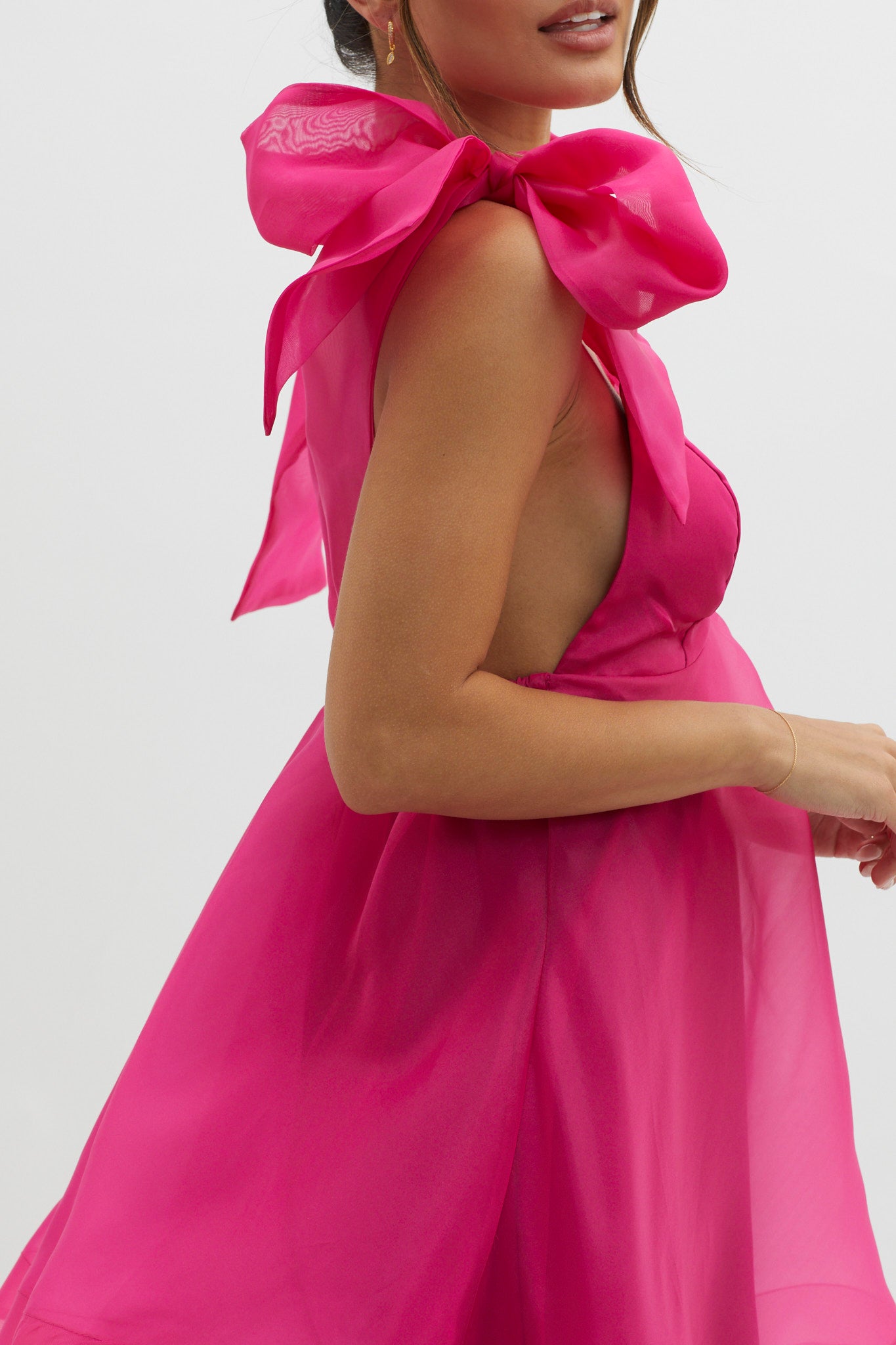 Chantilly Tied Shoulder Mini Dress Fuchsia by Selfie Leslie Australia