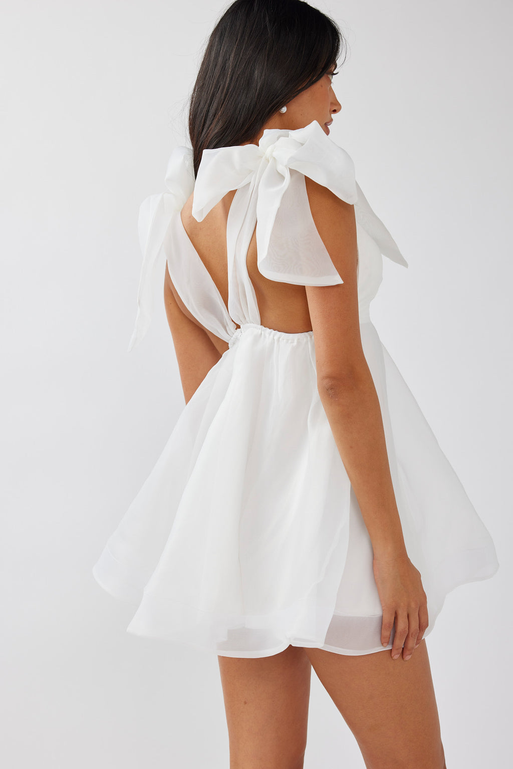 Chantilly Tied Shoulder Mini Dress Solid White by Selfie Leslie Australia