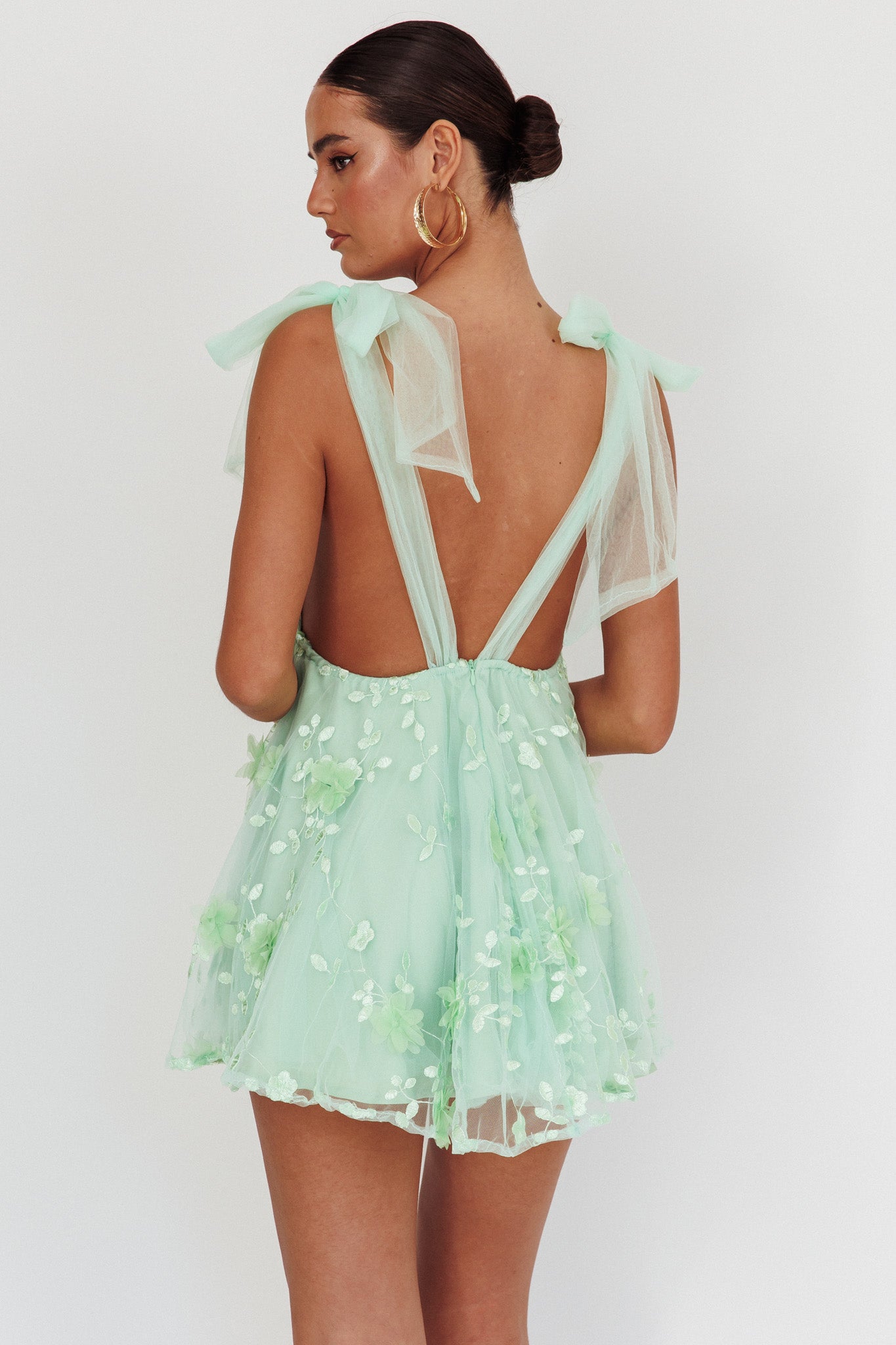 Chantilly Tied Shoulder Mini Dress Sage by Selfie Leslie Australia