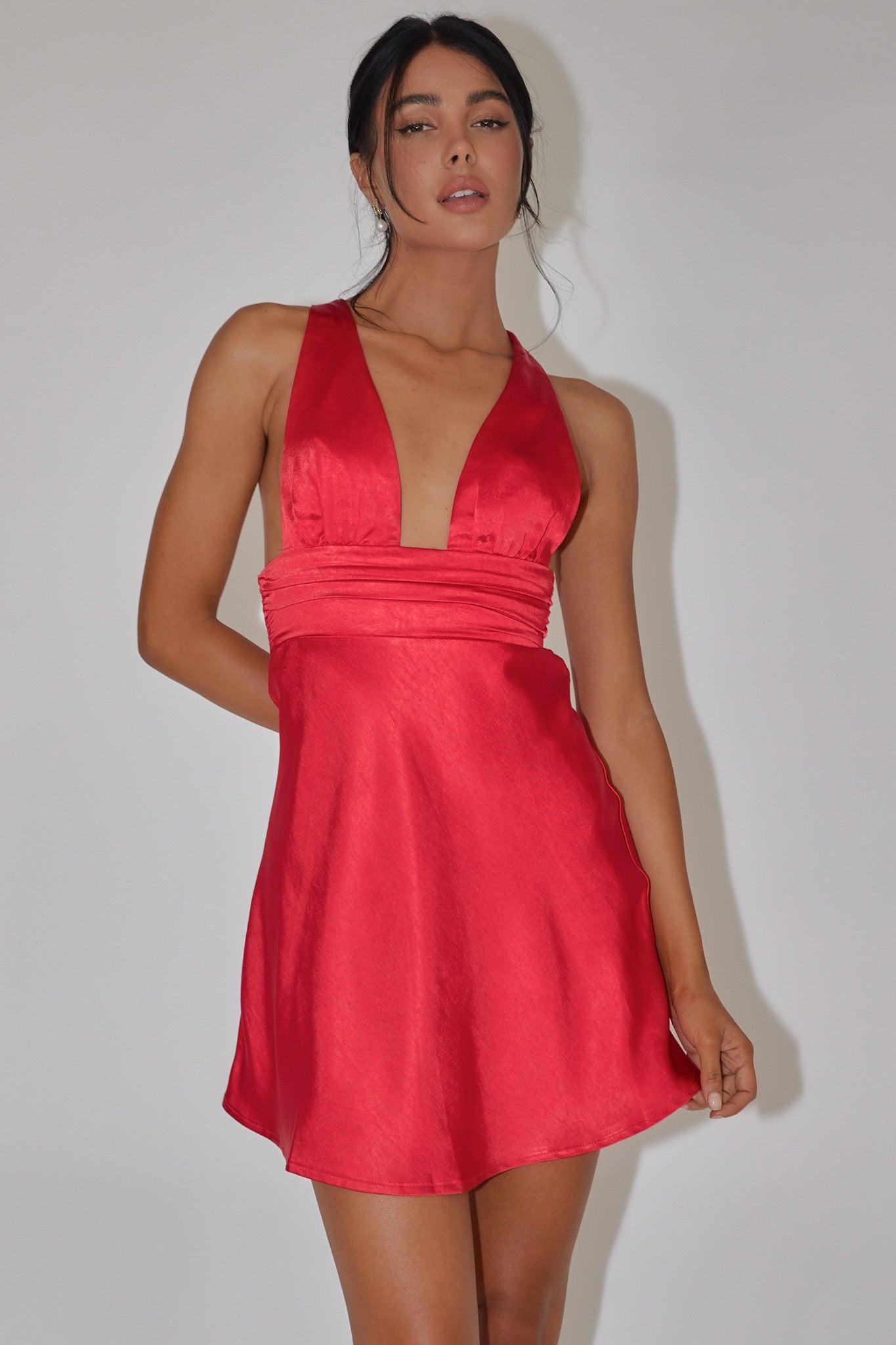 Mad About You Criss-Cross Back Mini Dress Fire Red by Selfie Leslie Australia
