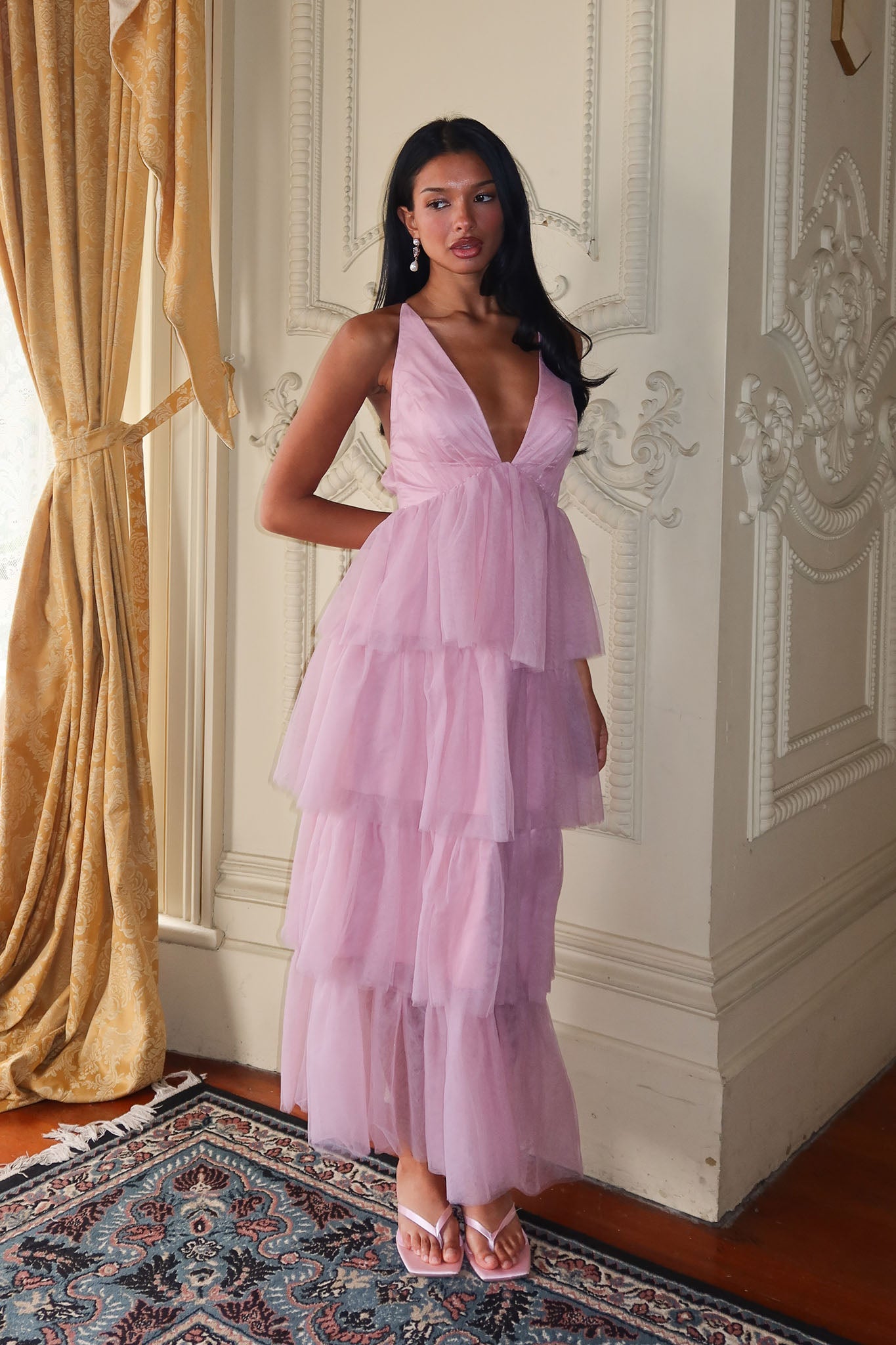 Auguste Tiered Frill Midi Dress Blush by Selfie Leslie Australia