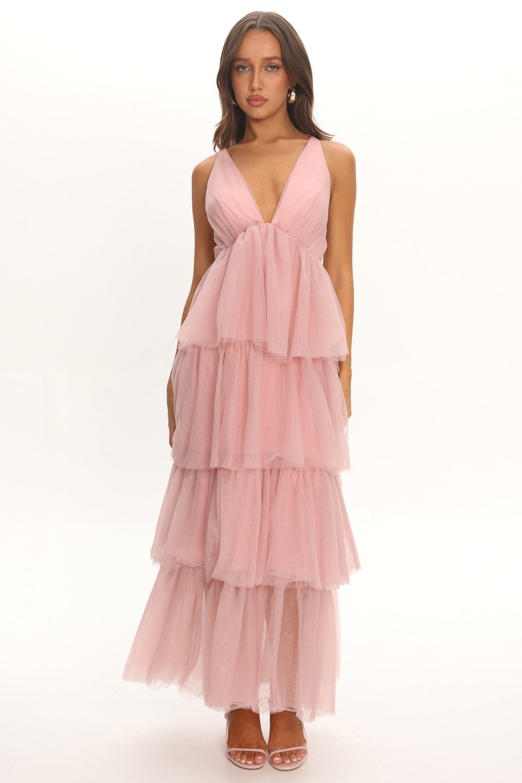 Auguste Tiered Frill Midi Dress Blush by Selfie Leslie Australia