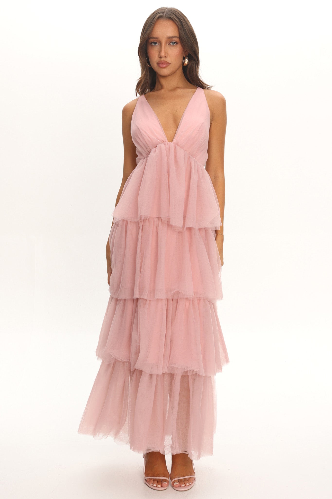 Auguste Tiered Frill Midi Dress Blush by Selfie Leslie Australia