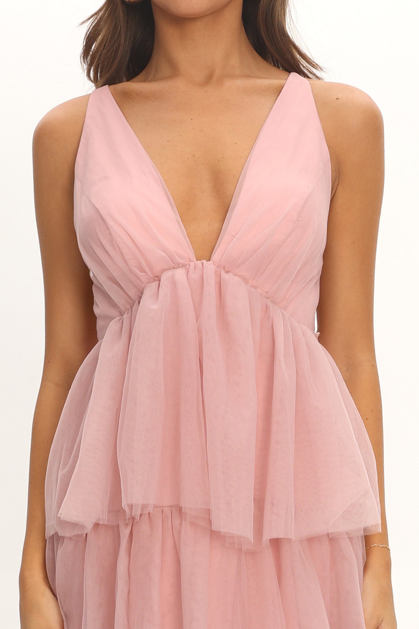 Auguste Tiered Frill Midi Dress Blush by Selfie Leslie Australia