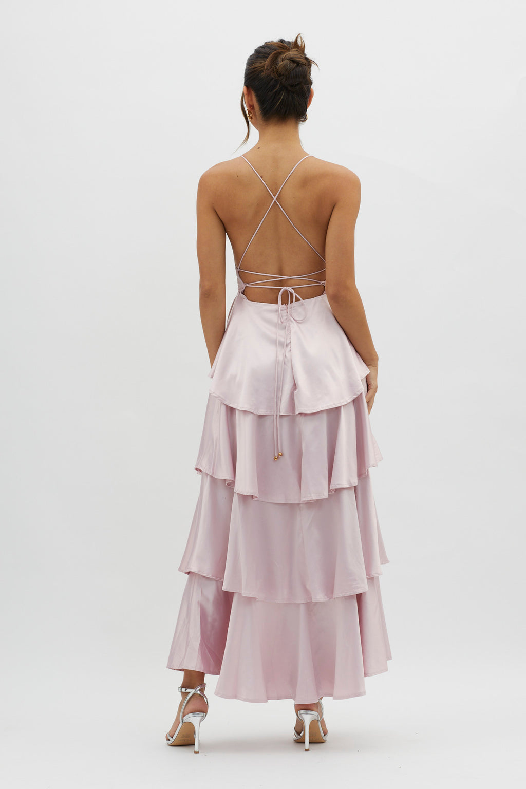 Auguste Tiered Frill Strappy Back Dress Blush by Selfie Leslie Australia