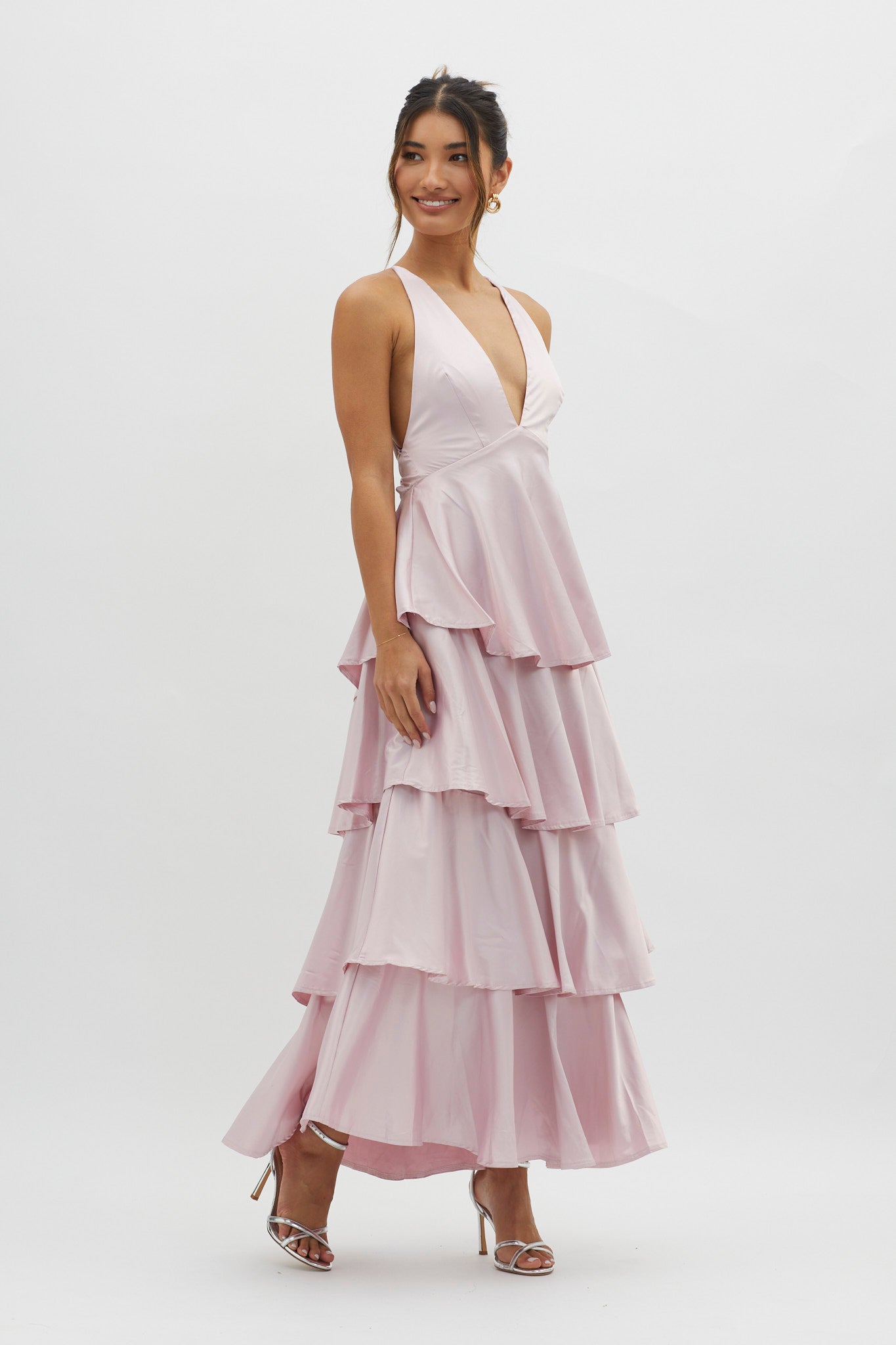 Auguste Tiered Frill Strappy Back Dress Blush by Selfie Leslie Australia