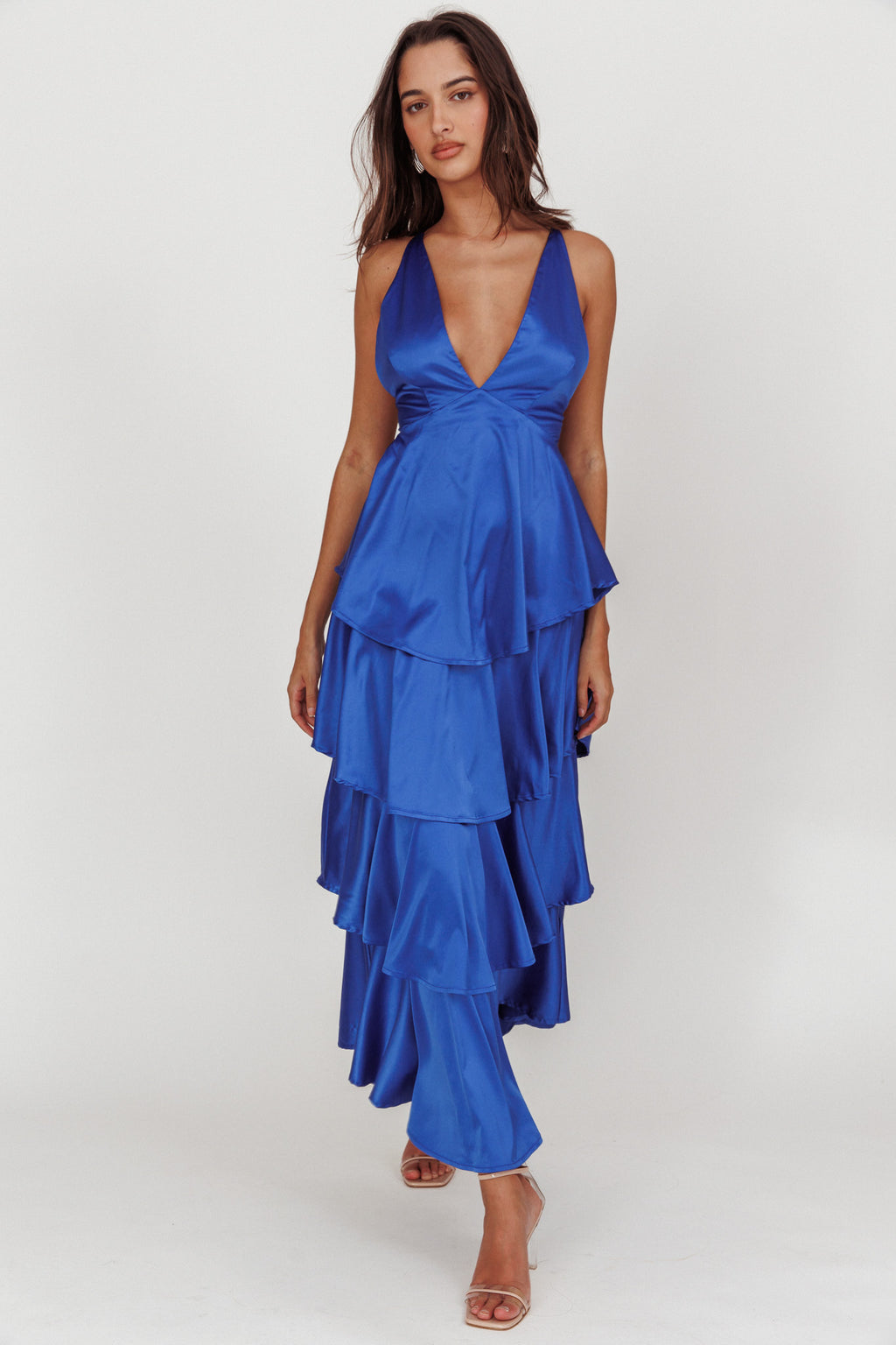 Auguste Tiered Frill Strappy Back Dress Electric Blue by Selfie Leslie Australia
