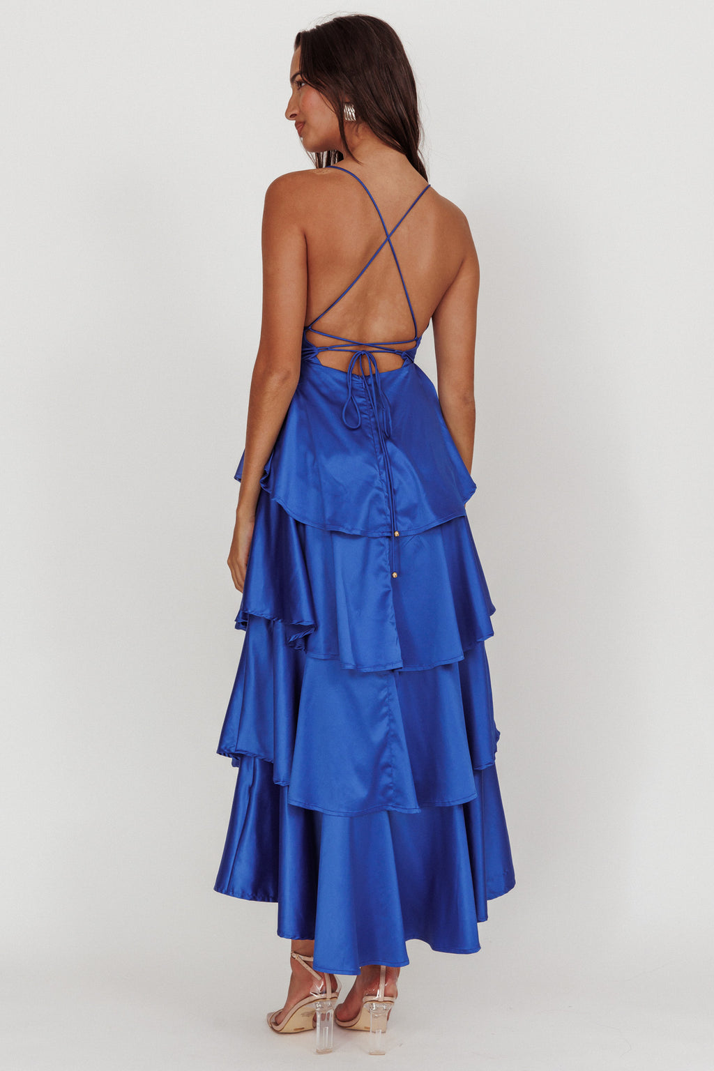 Auguste Tiered Frill Strappy Back Dress Electric Blue by Selfie Leslie Australia