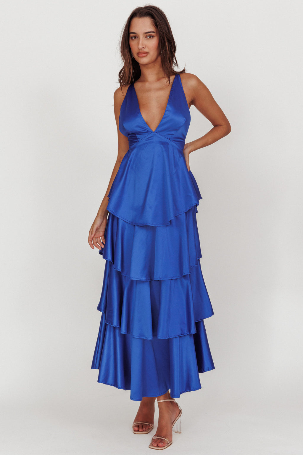 Auguste Tiered Frill Strappy Back Dress Electric Blue by Selfie Leslie Australia