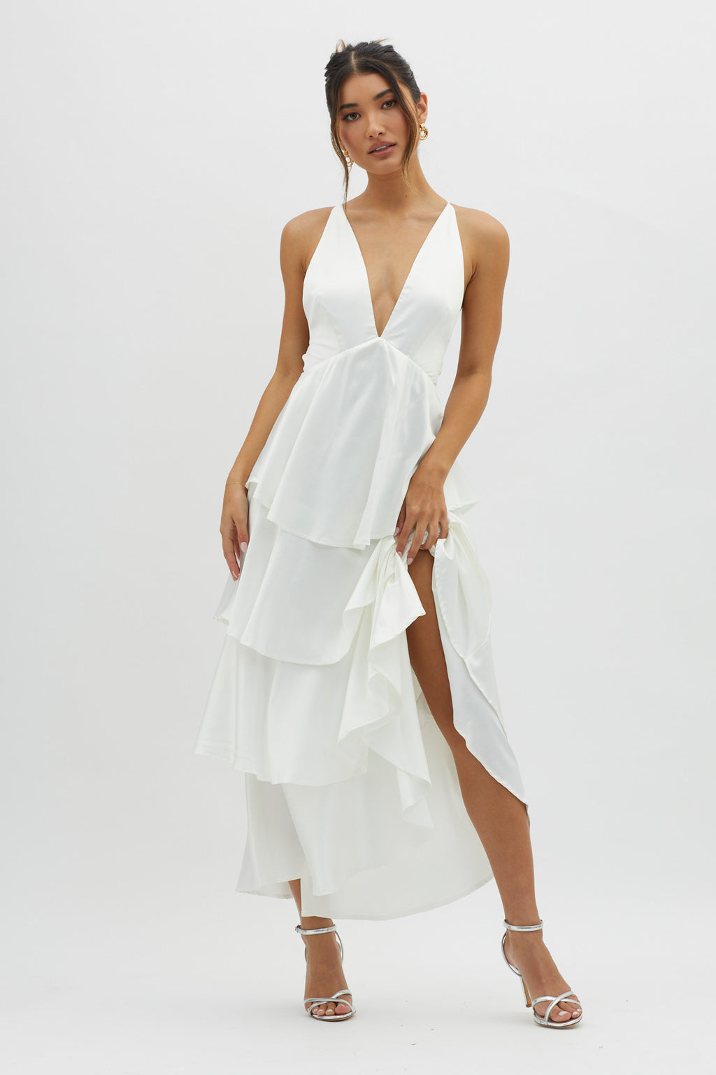 Auguste Tiered Frill Strappy Back Dress Ivory by Selfie Leslie Australia