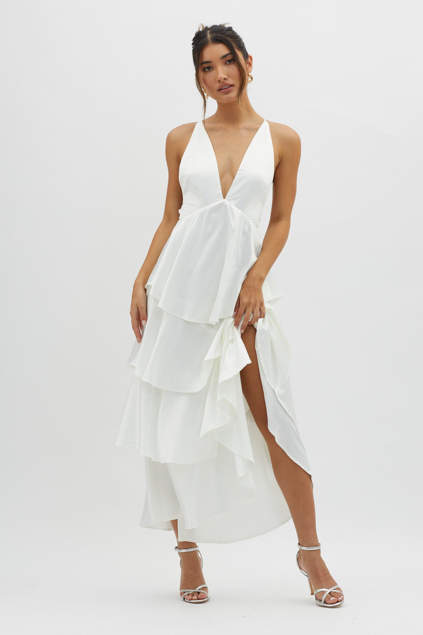 Auguste Tiered Frill Strappy Back Dress Ivory by Selfie Leslie Australia