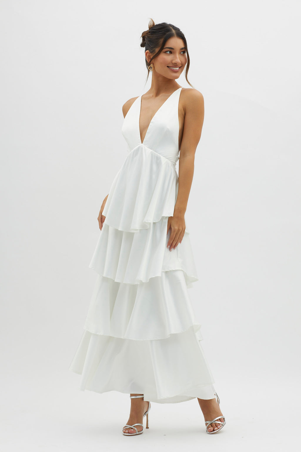 Auguste Tiered Frill Strappy Back Dress Ivory by Selfie Leslie Australia