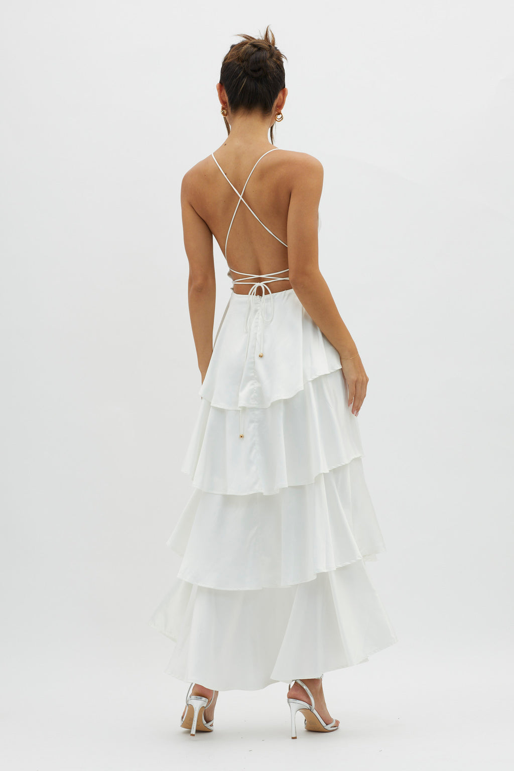Auguste Tiered Frill Strappy Back Dress Ivory by Selfie Leslie Australia