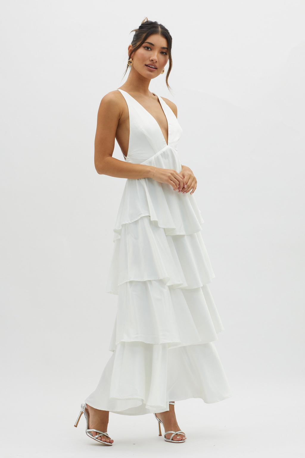 Auguste Tiered Frill Strappy Back Dress Ivory by Selfie Leslie Australia