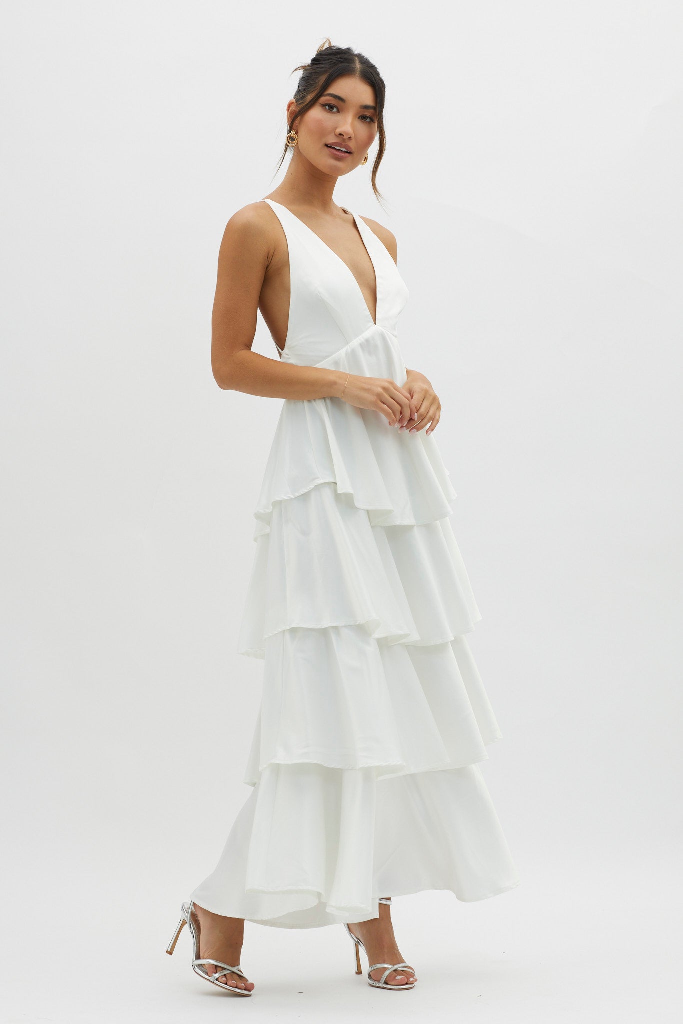 Auguste Tiered Frill Strappy Back Dress Ivory by Selfie Leslie Australia